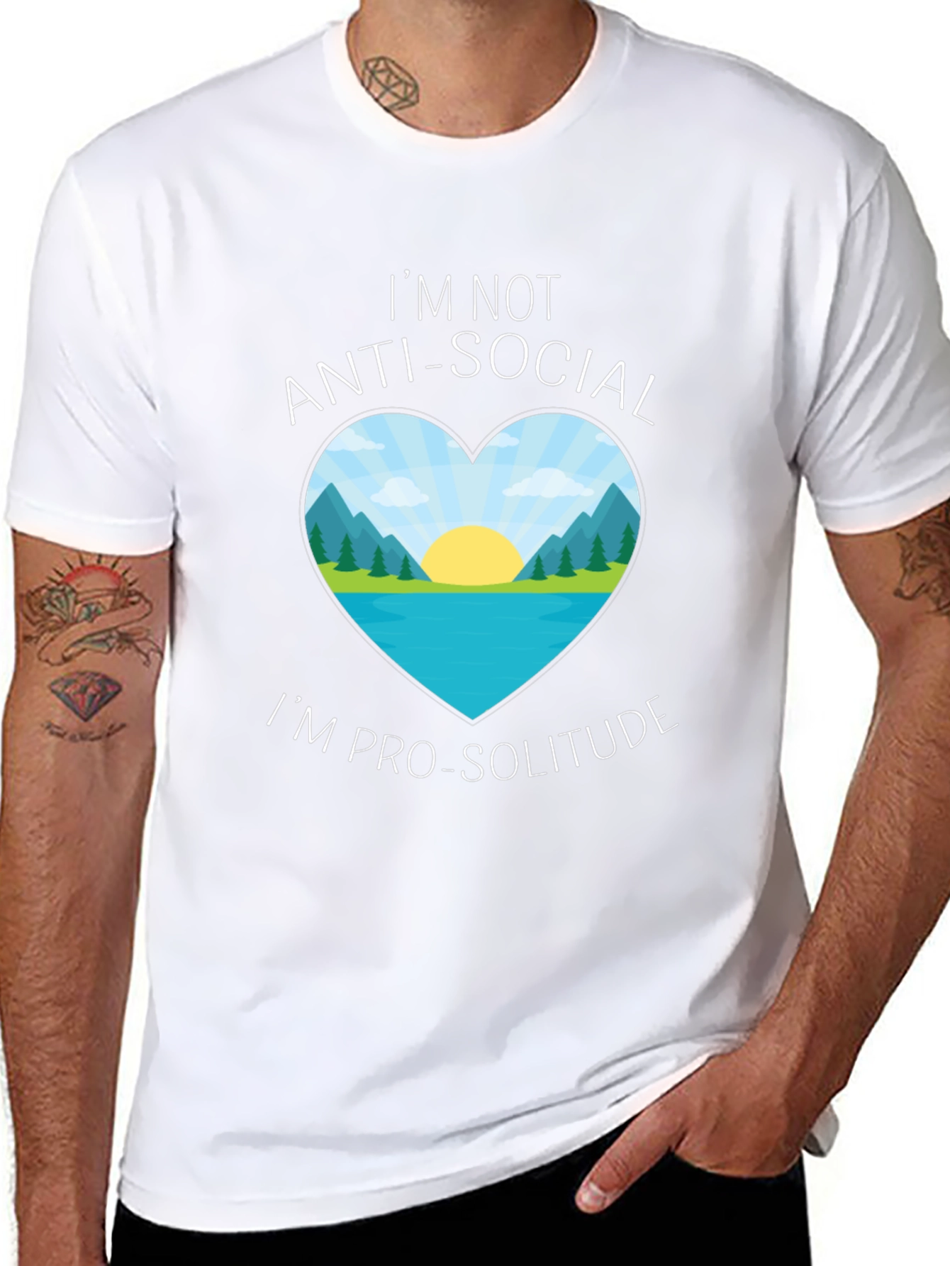 Anti-Social Pro-Solitude Heart Graphic Black T-Shirt