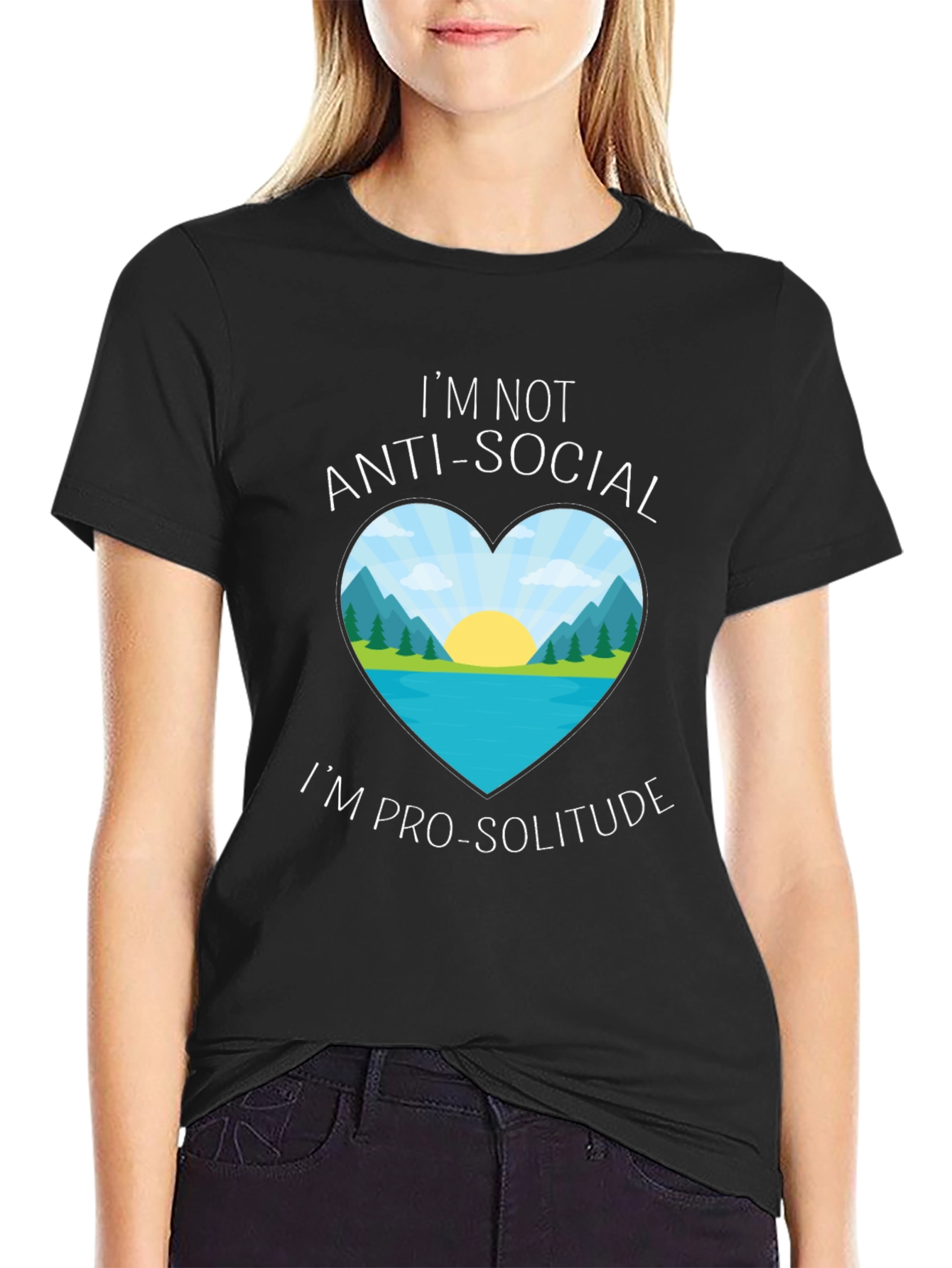 Anti-Social Pro-Solitude Heart Graphic Black T-Shirt