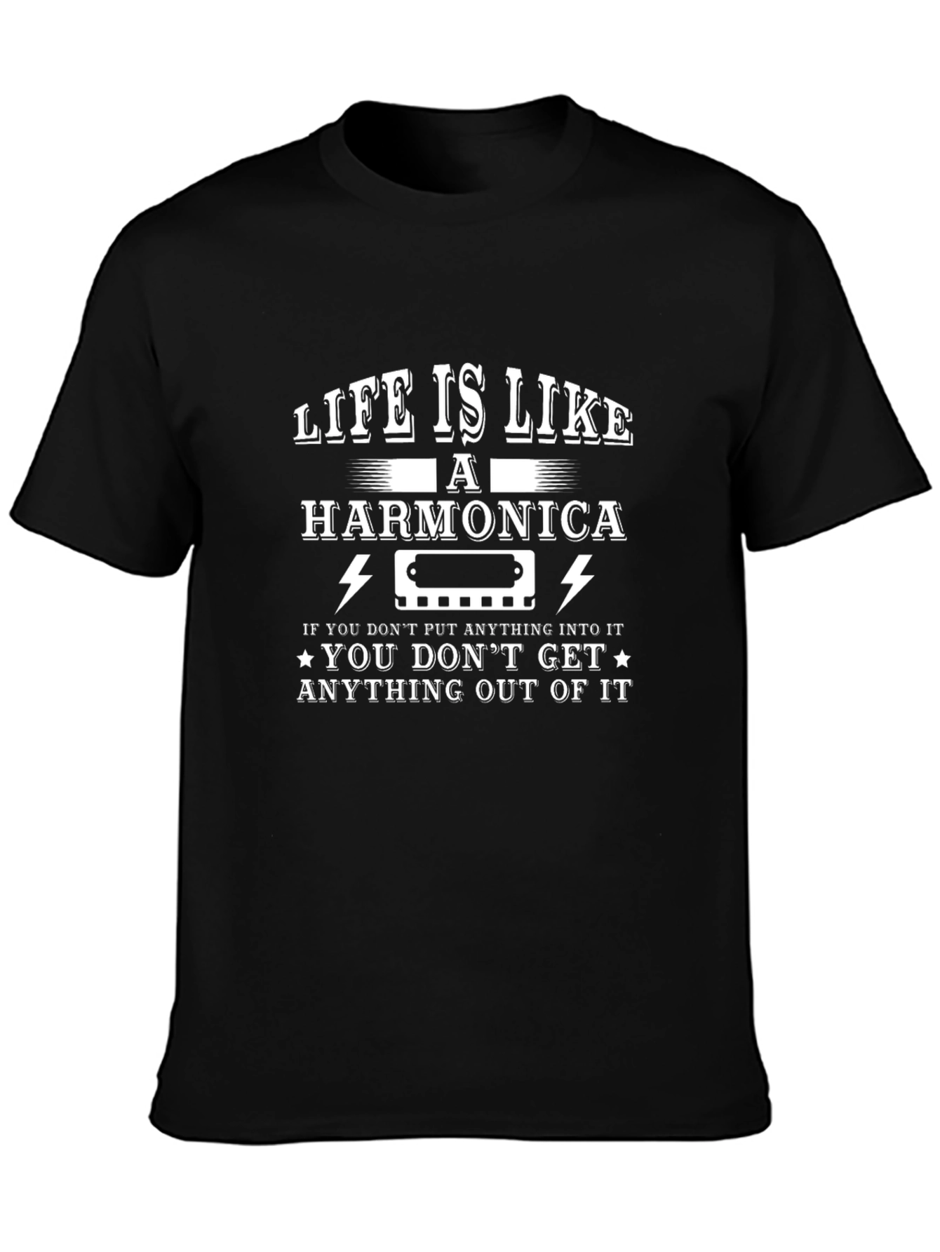 Life is Like Harmonica Graphic T-Shirt - Black