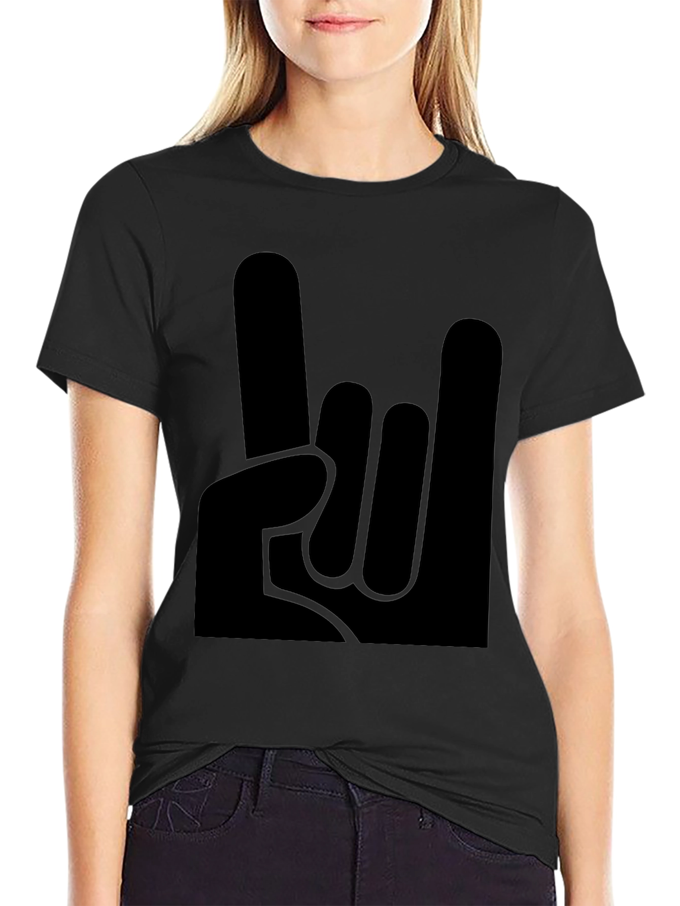 Rock On Hand Graphic Black T-Shirt