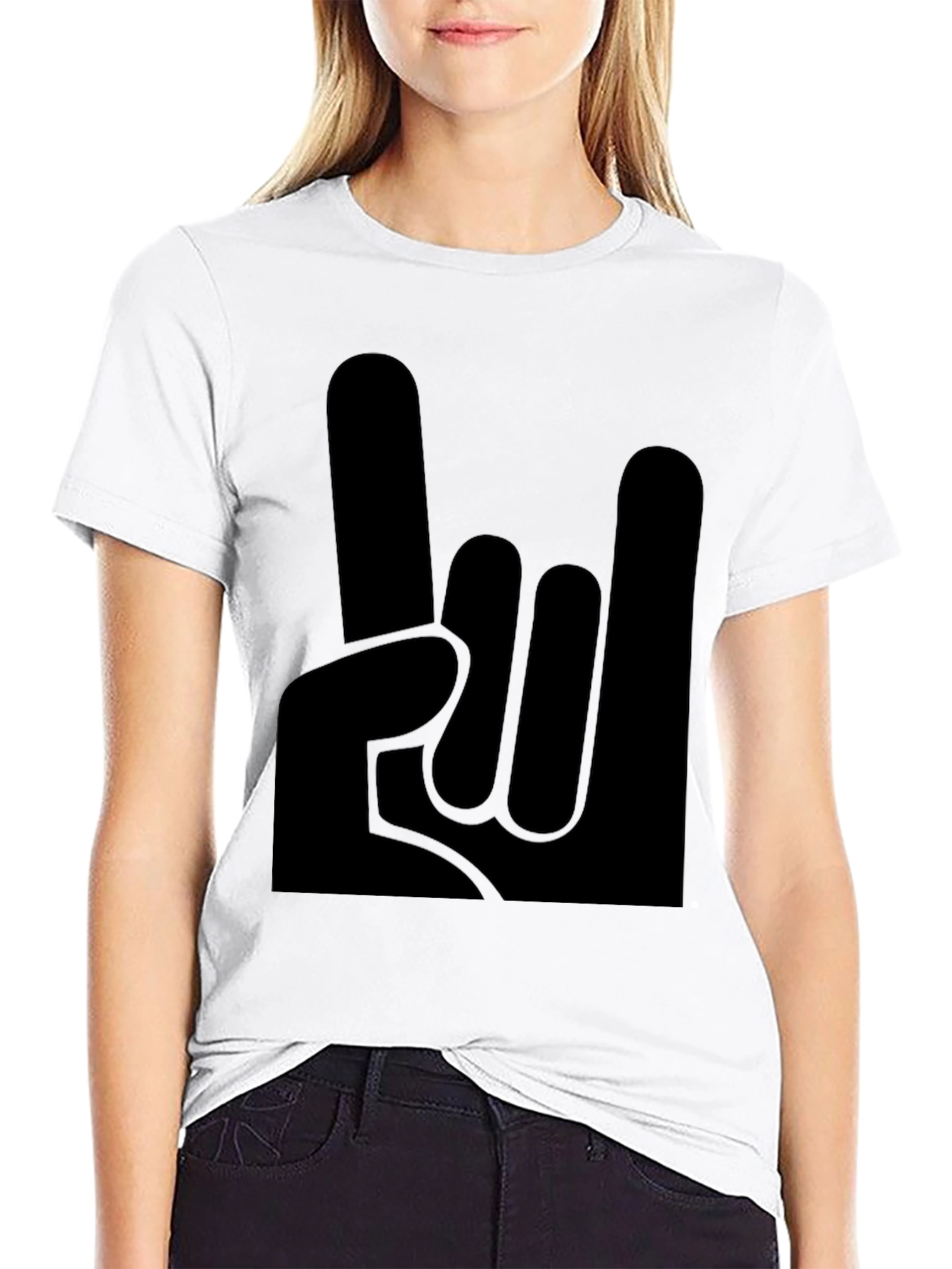 Rock On Hand Graphic Black T-Shirt