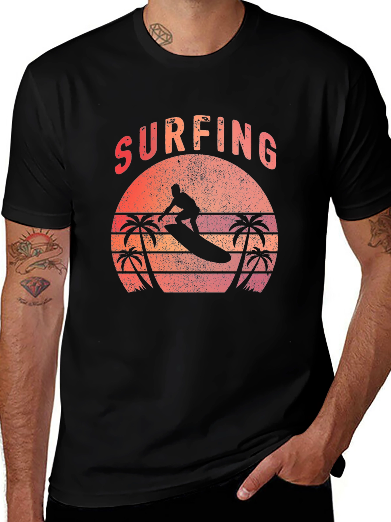 Surfing Sunset T-Shirt - Retro Beach Style