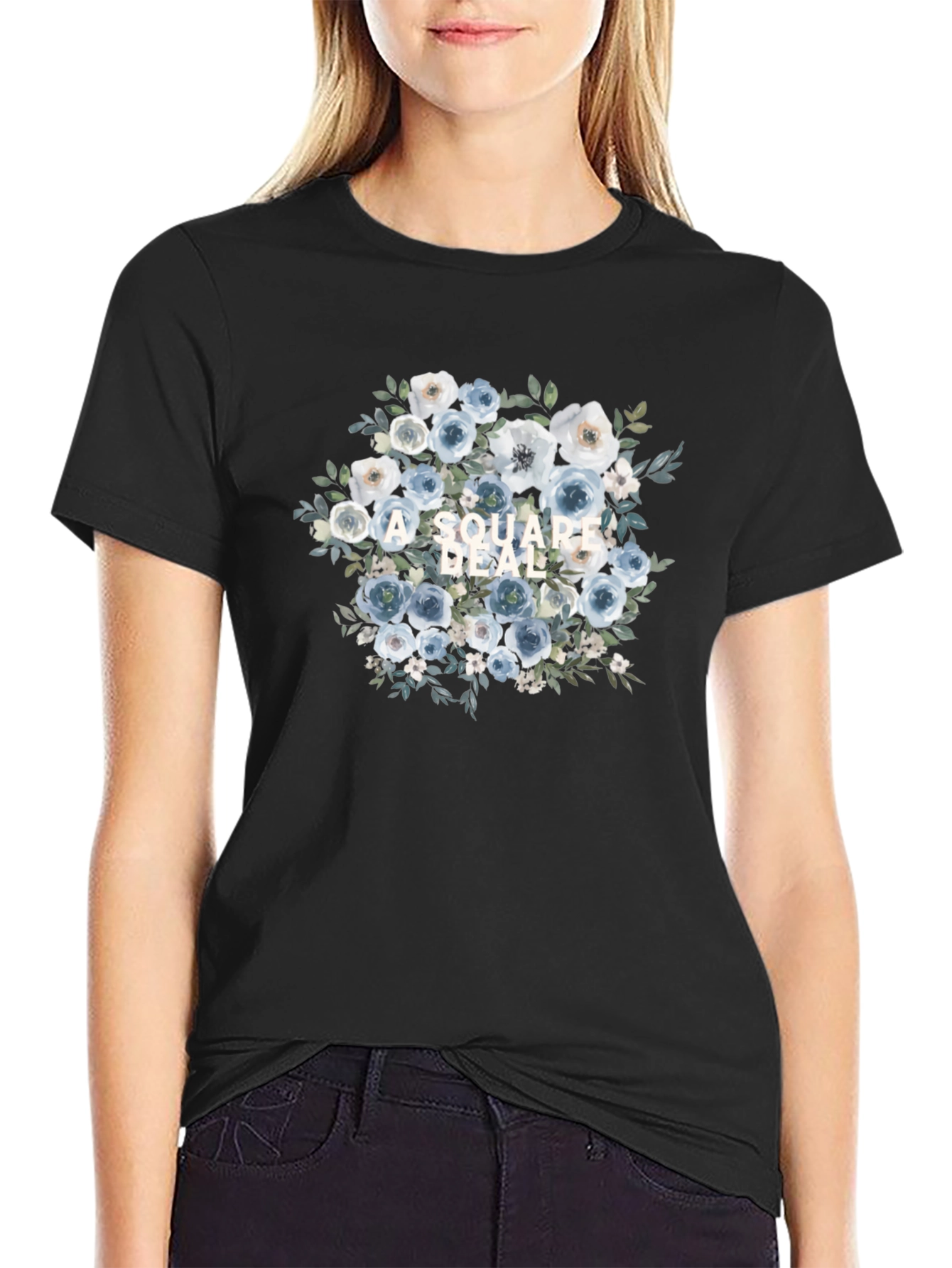 Floral Square Deal Black T-Shirt