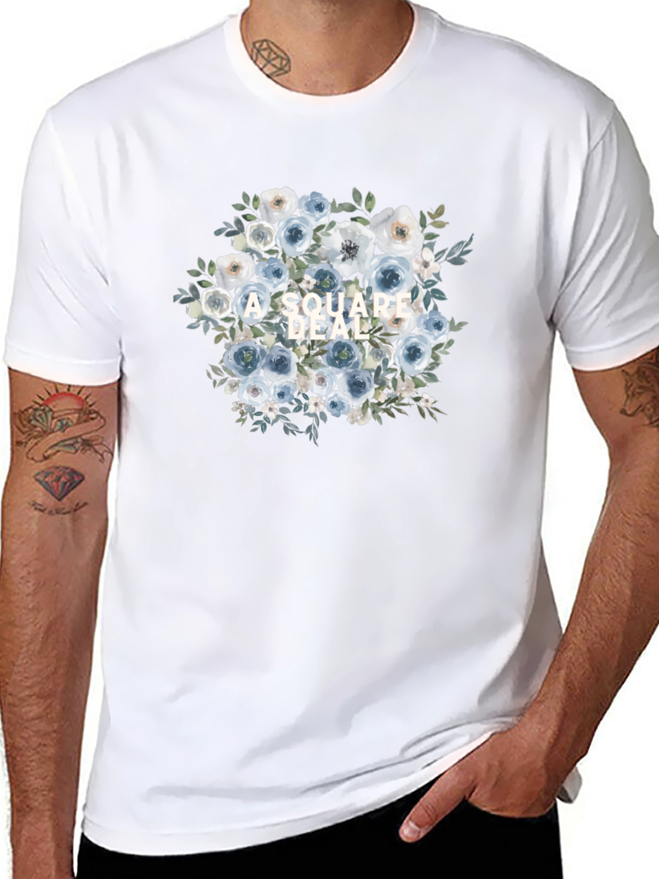 Floral Square Deal Black T-Shirt