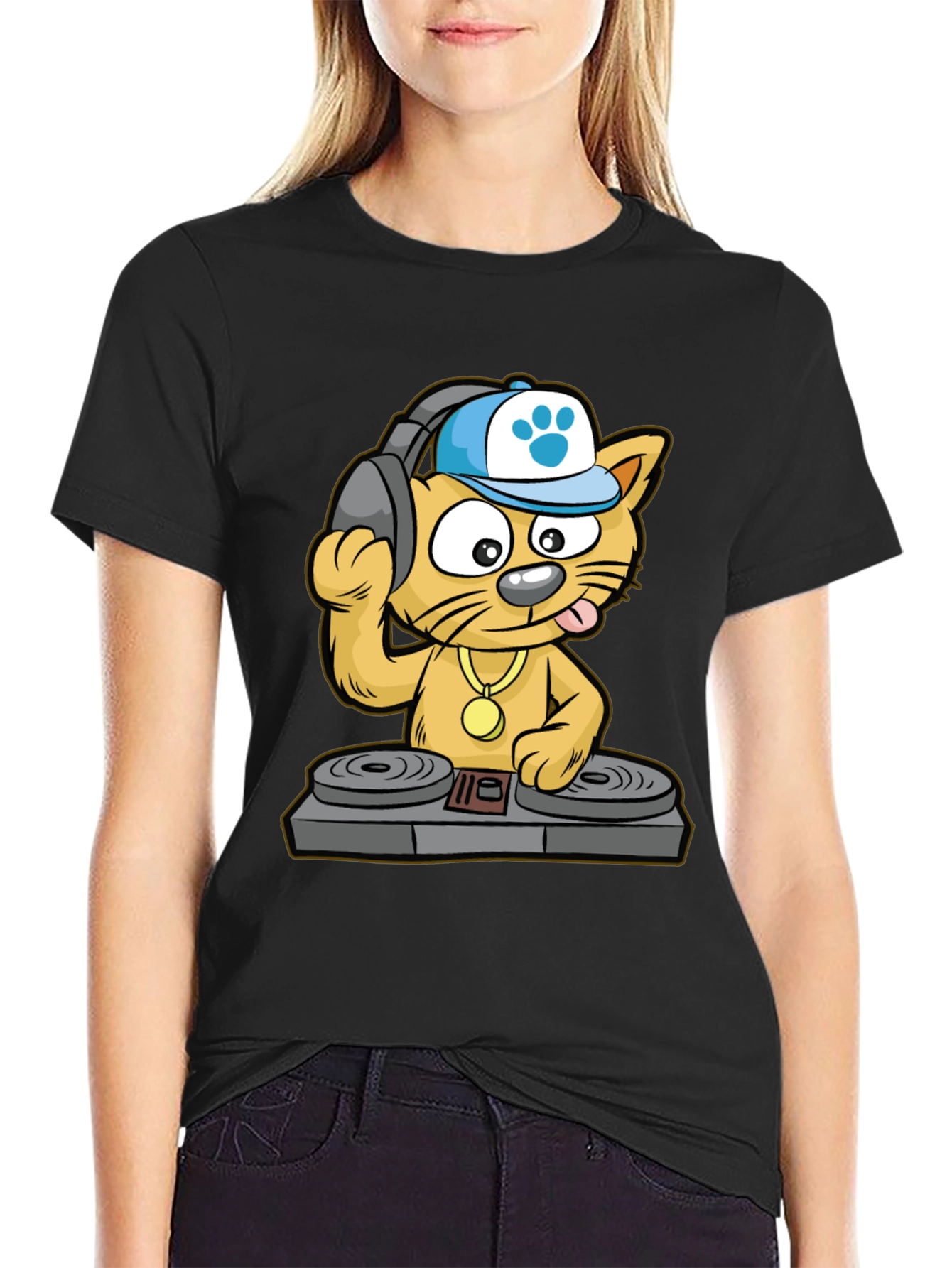 DJ Cat T-Shirt - Cool Cartoon Graphic Tee