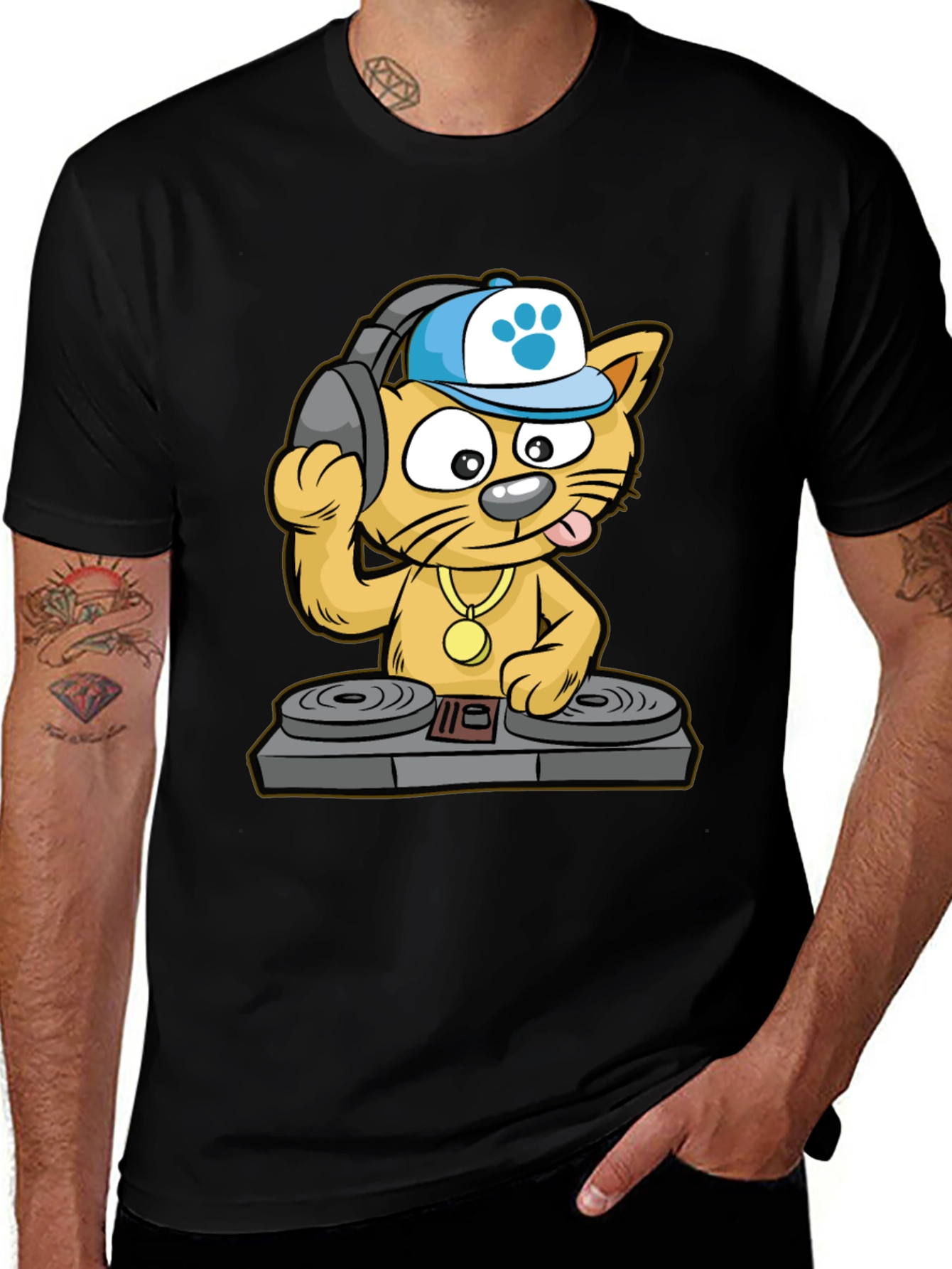 DJ Cat T-Shirt - Cool Cartoon Graphic Tee