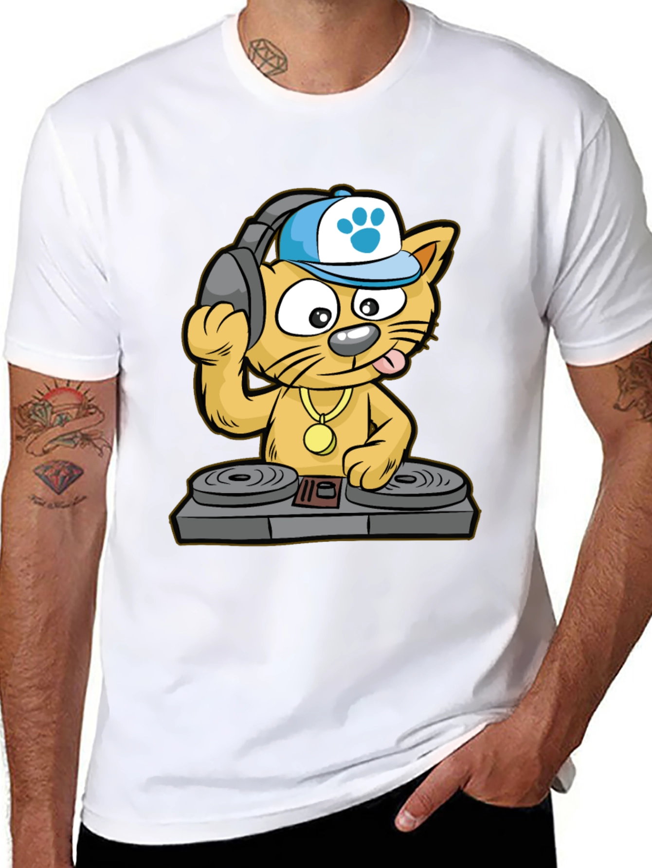 DJ Cat T-Shirt - Cool Cartoon Graphic Tee