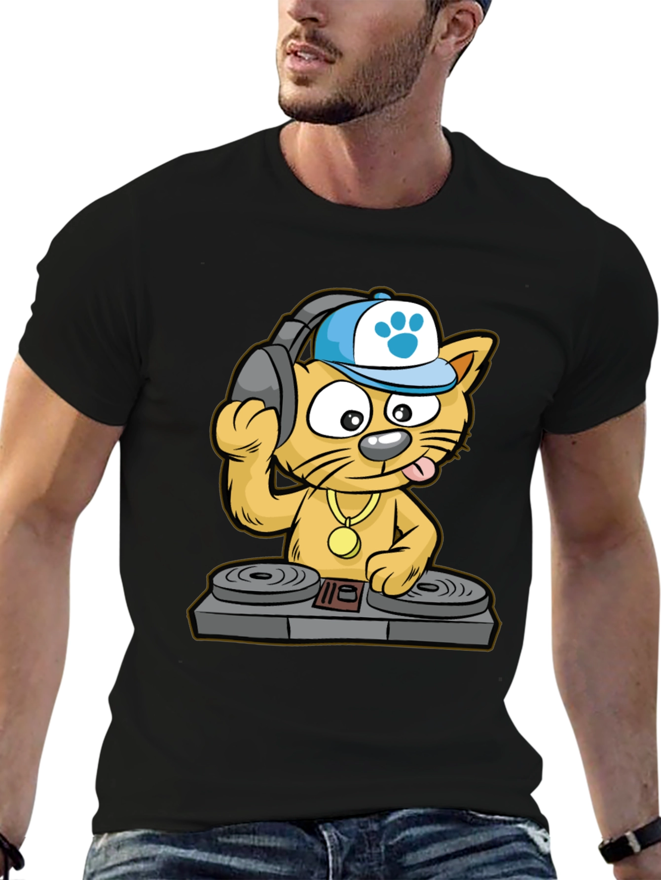 DJ Cat T-Shirt - Cool Cartoon Graphic Tee