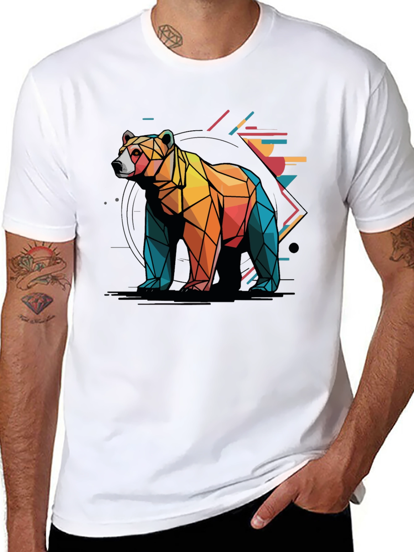 Geometric Bear Graphic Tee - Modern Abstract Design