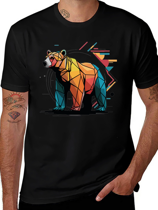 Geometric Bear Graphic Tee - Modern Abstract Design