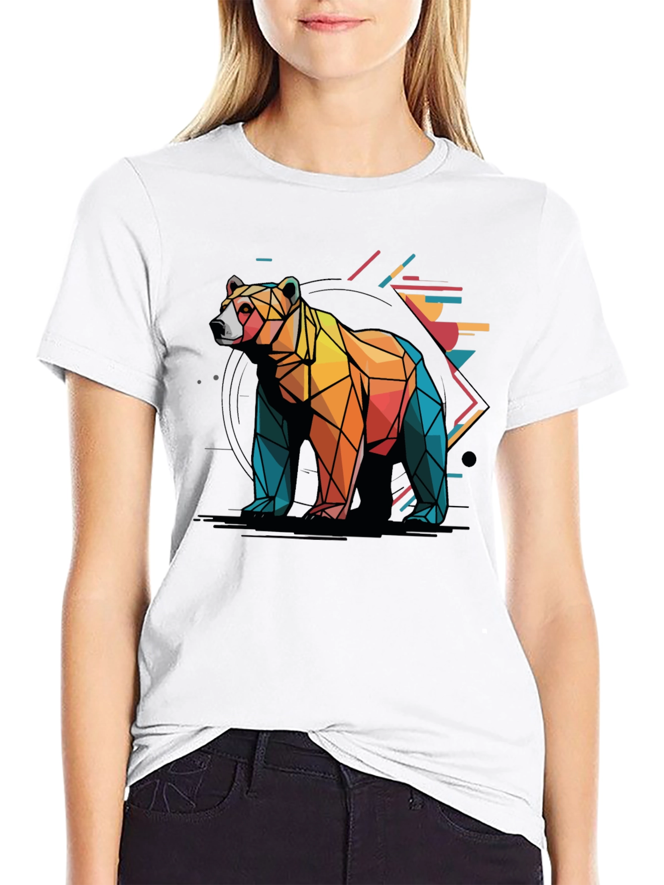 Geometric Bear Graphic Tee - Modern Abstract Design