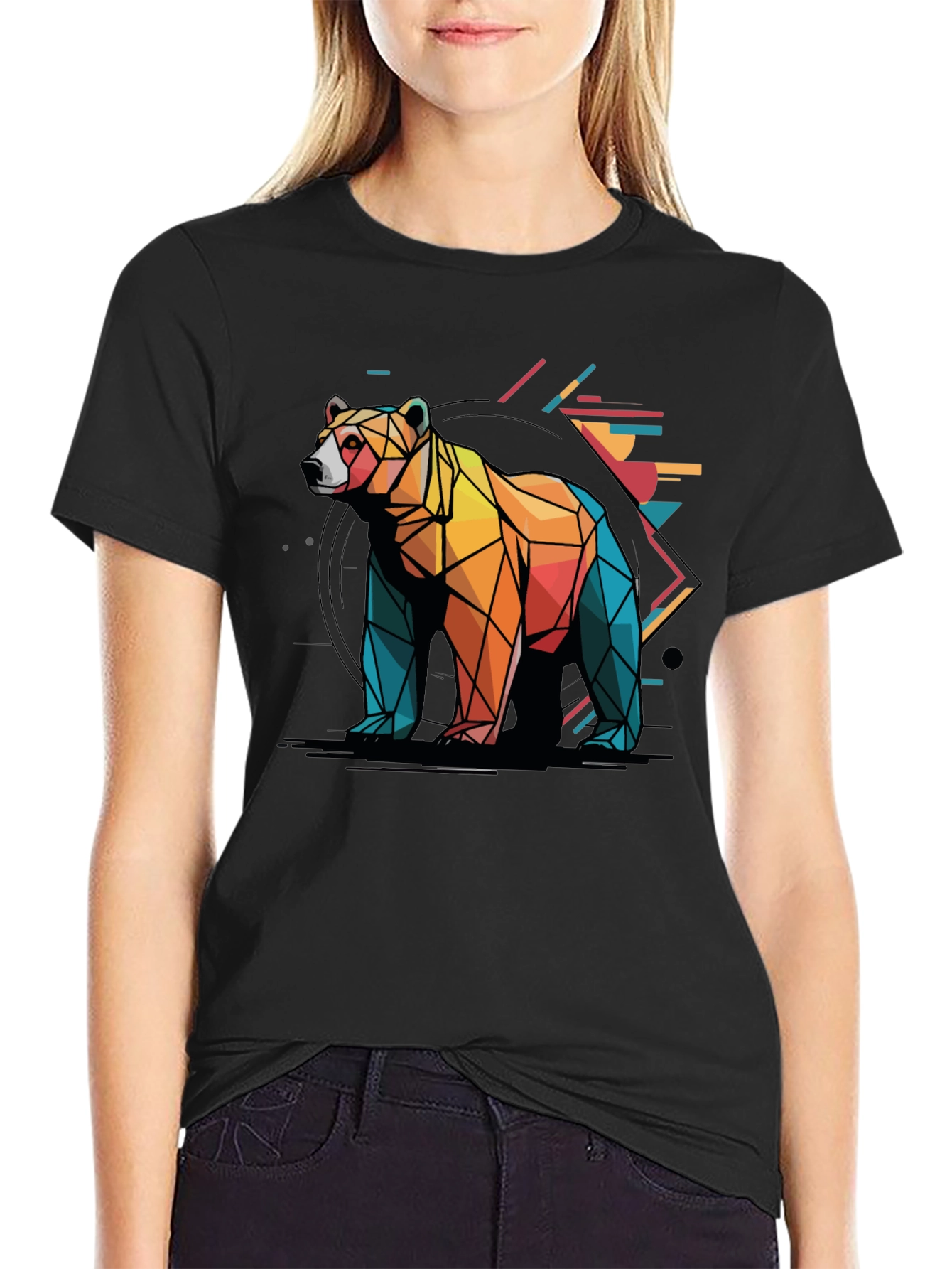 Geometric Bear Graphic Tee - Modern Abstract Design