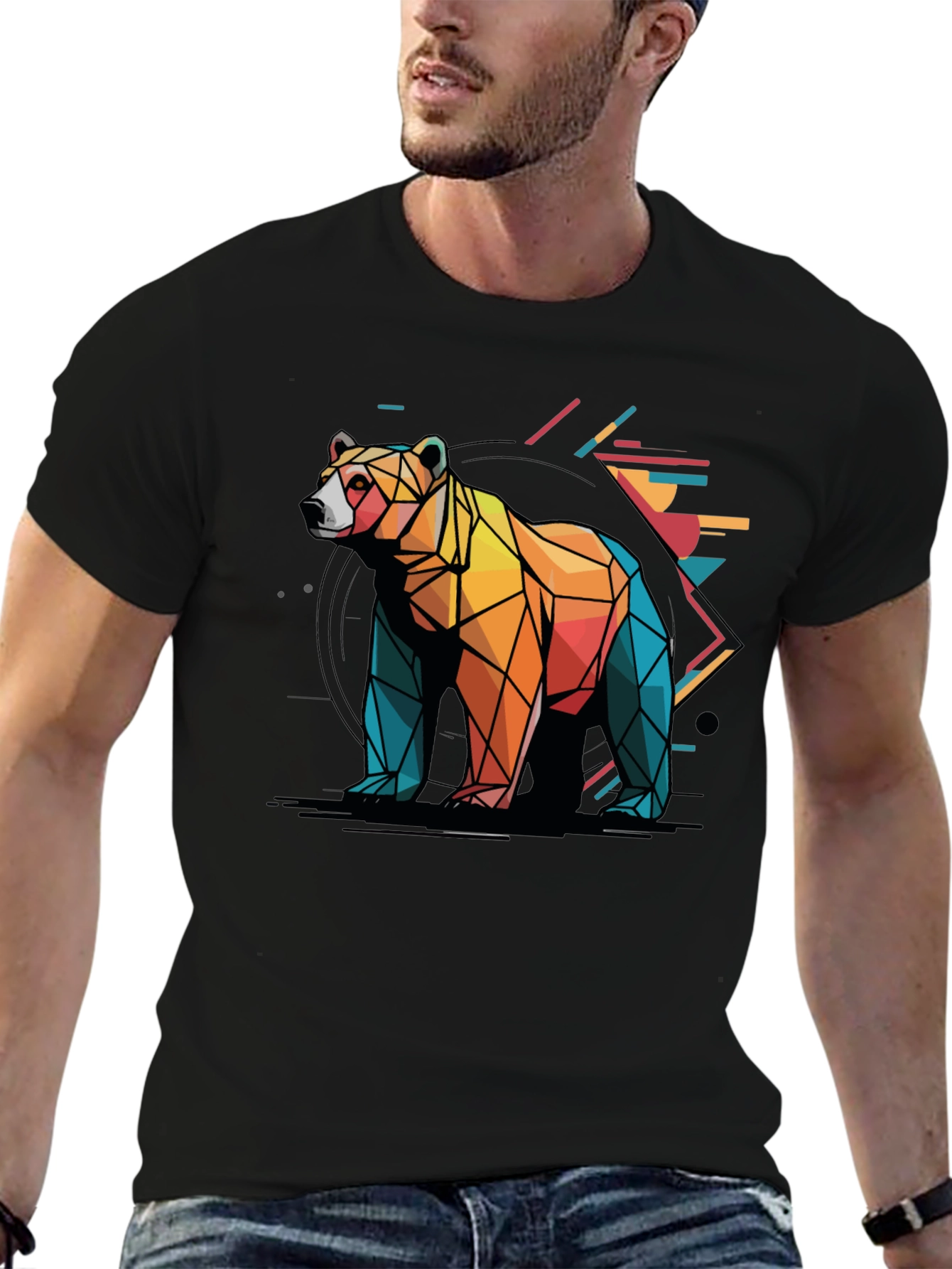 Geometric Bear Graphic Tee - Modern Abstract Design