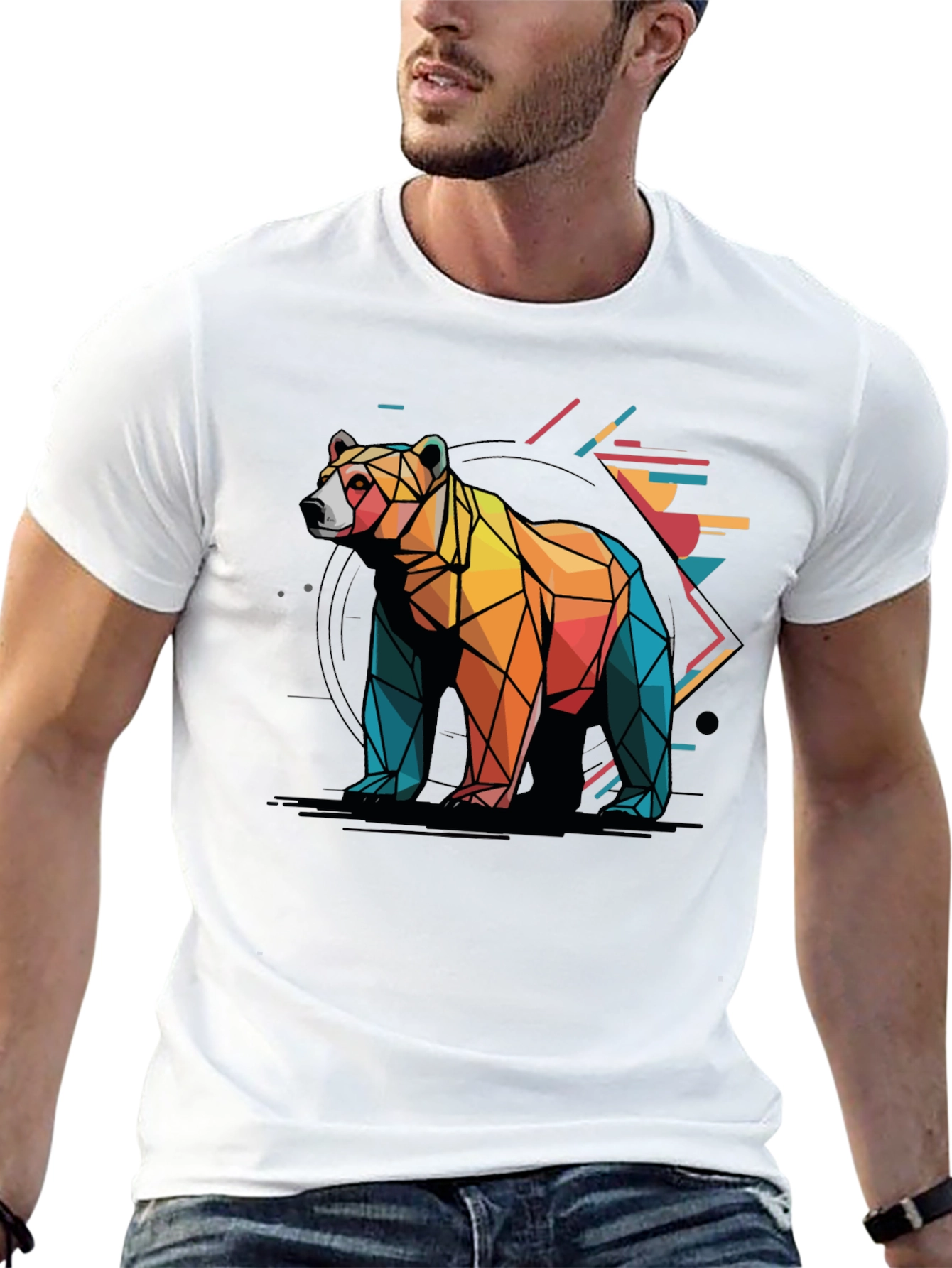 Geometric Bear Graphic Tee - Modern Abstract Design