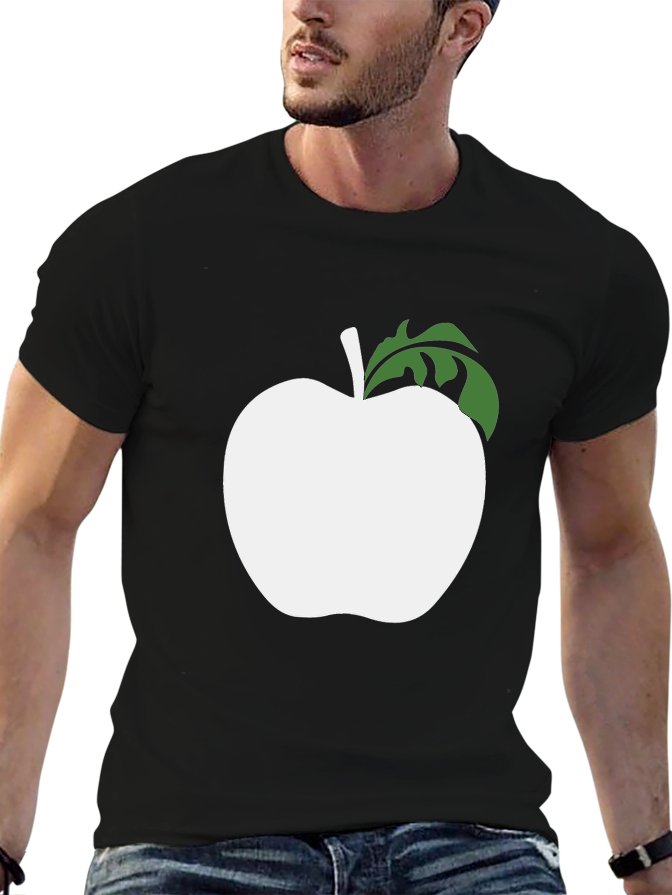 Apple Graphic Tee - Modern Black Cotton Shirt