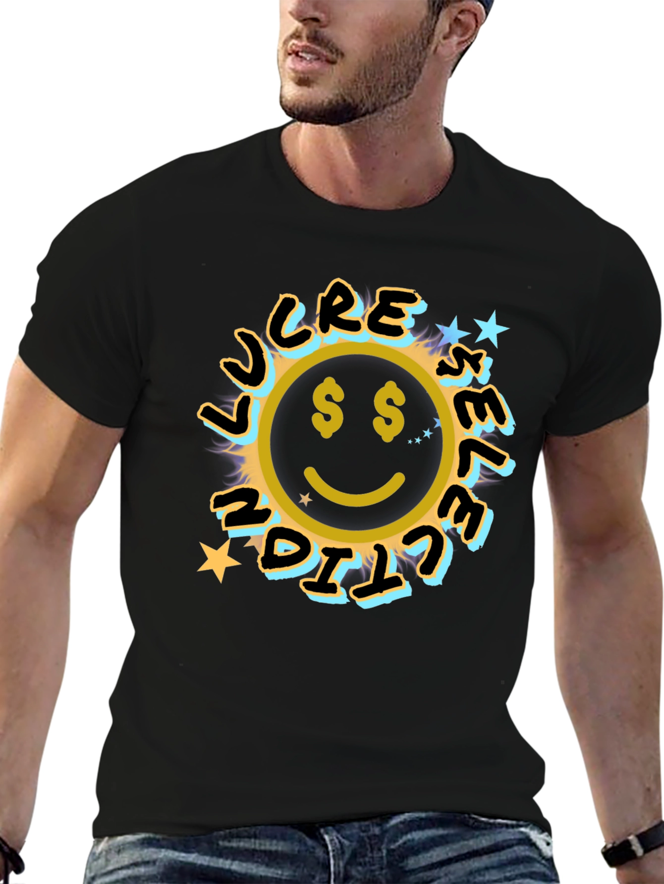 Lucrative Smiley Face Graphic Tee - Black