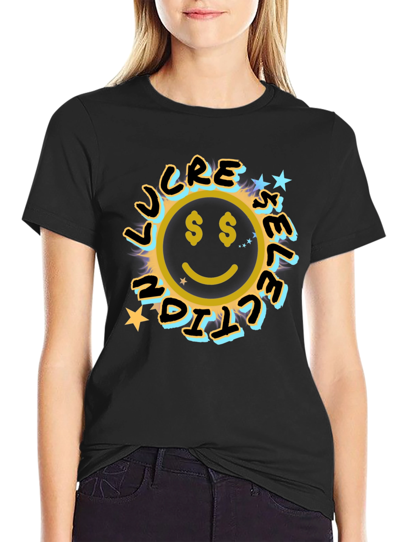 Lucrative Smiley Face Graphic Tee - Black