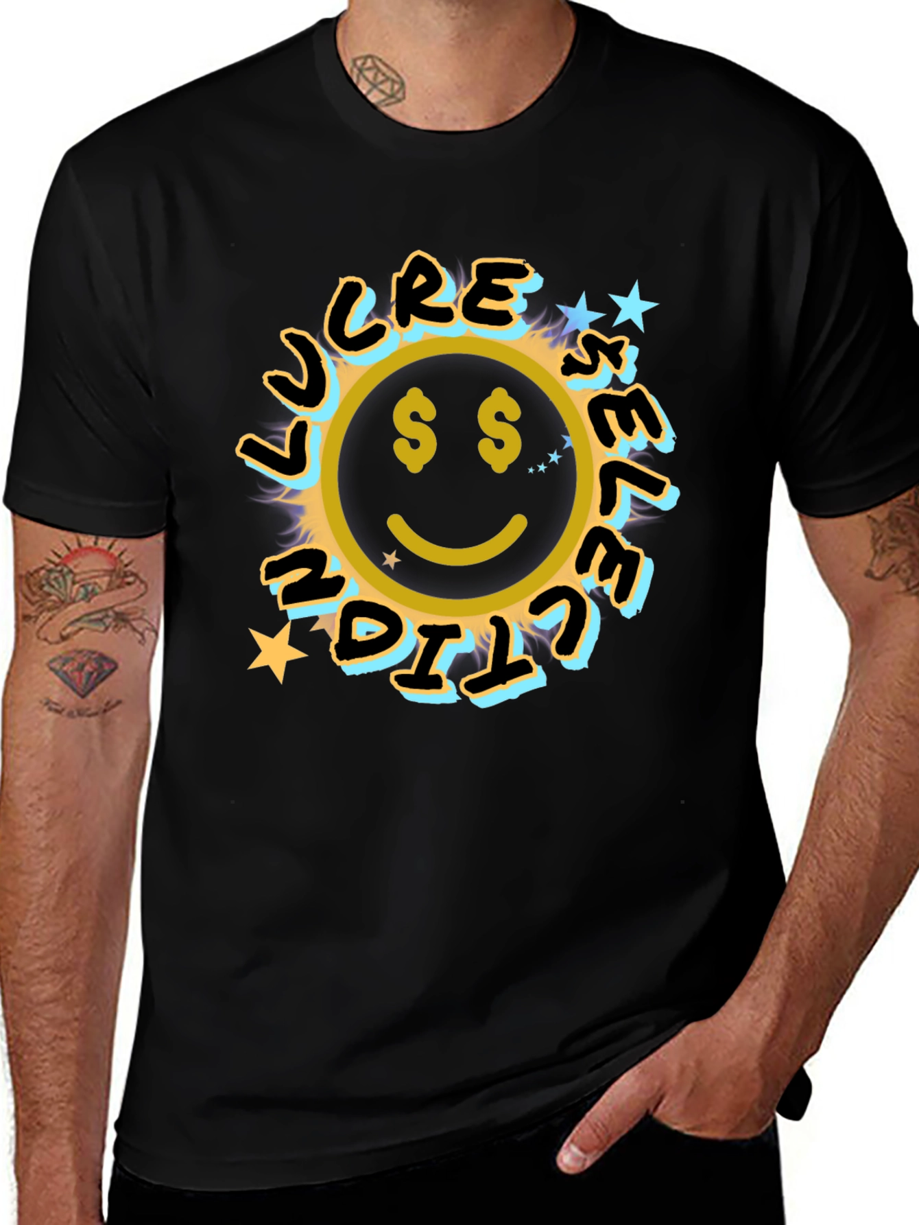 Lucrative Smiley Face Graphic Tee - Black