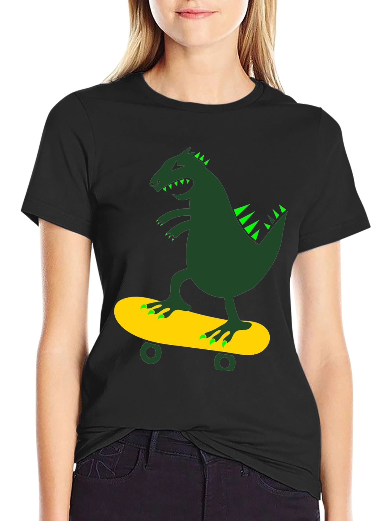 Dino Skateboarder Black T-Shirt