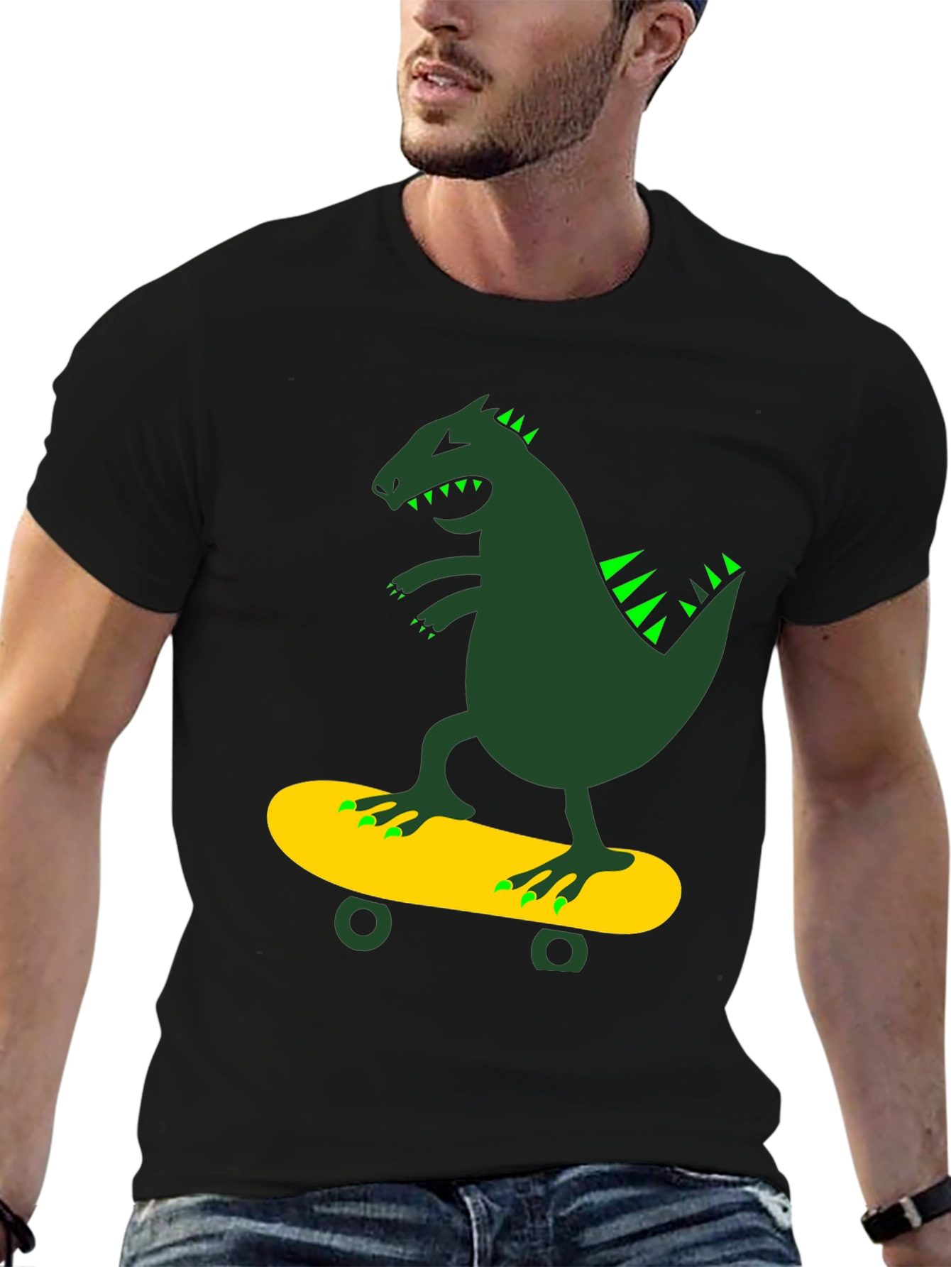 Dino Skateboarder Black T-Shirt