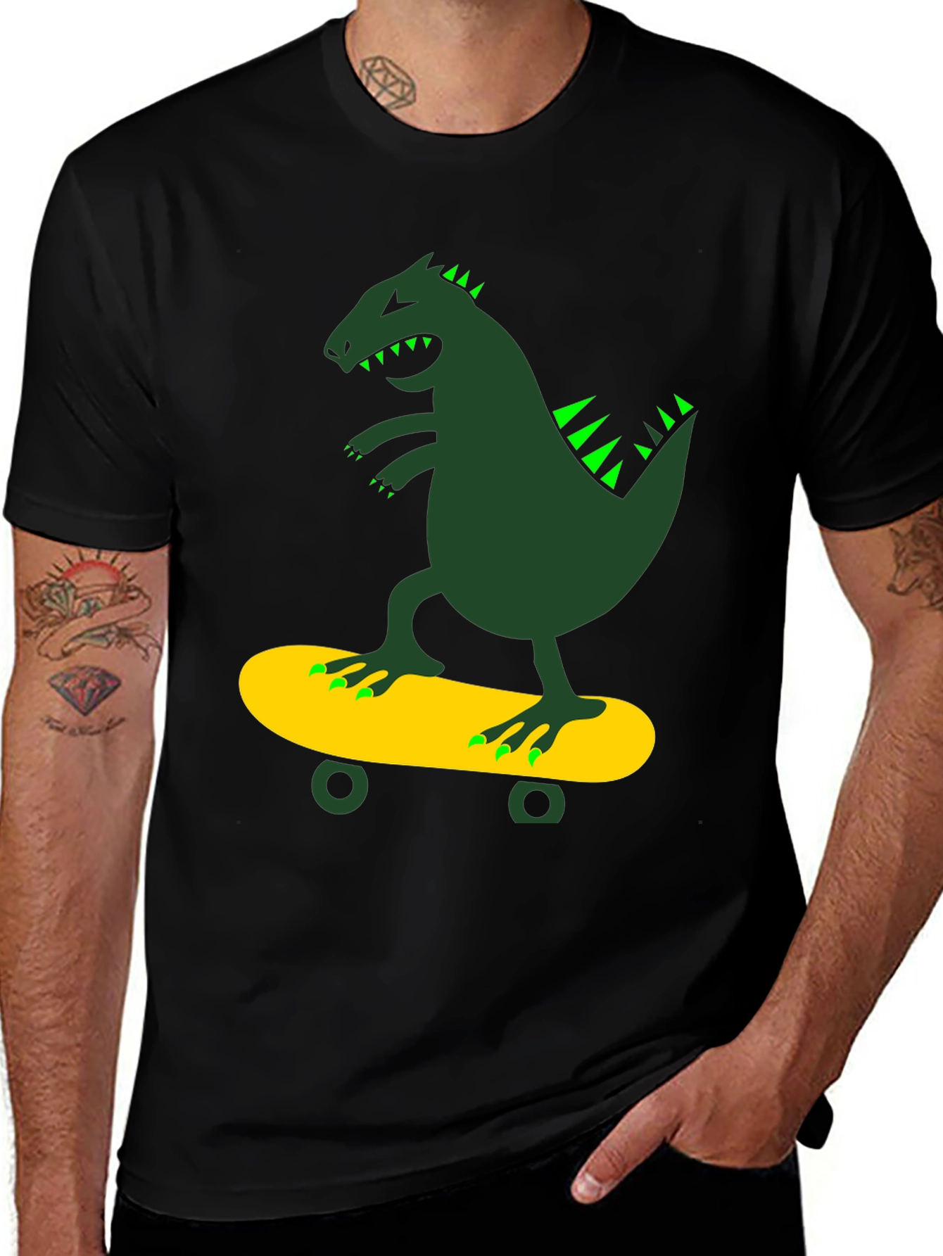 Dino Skateboarder Black T-Shirt