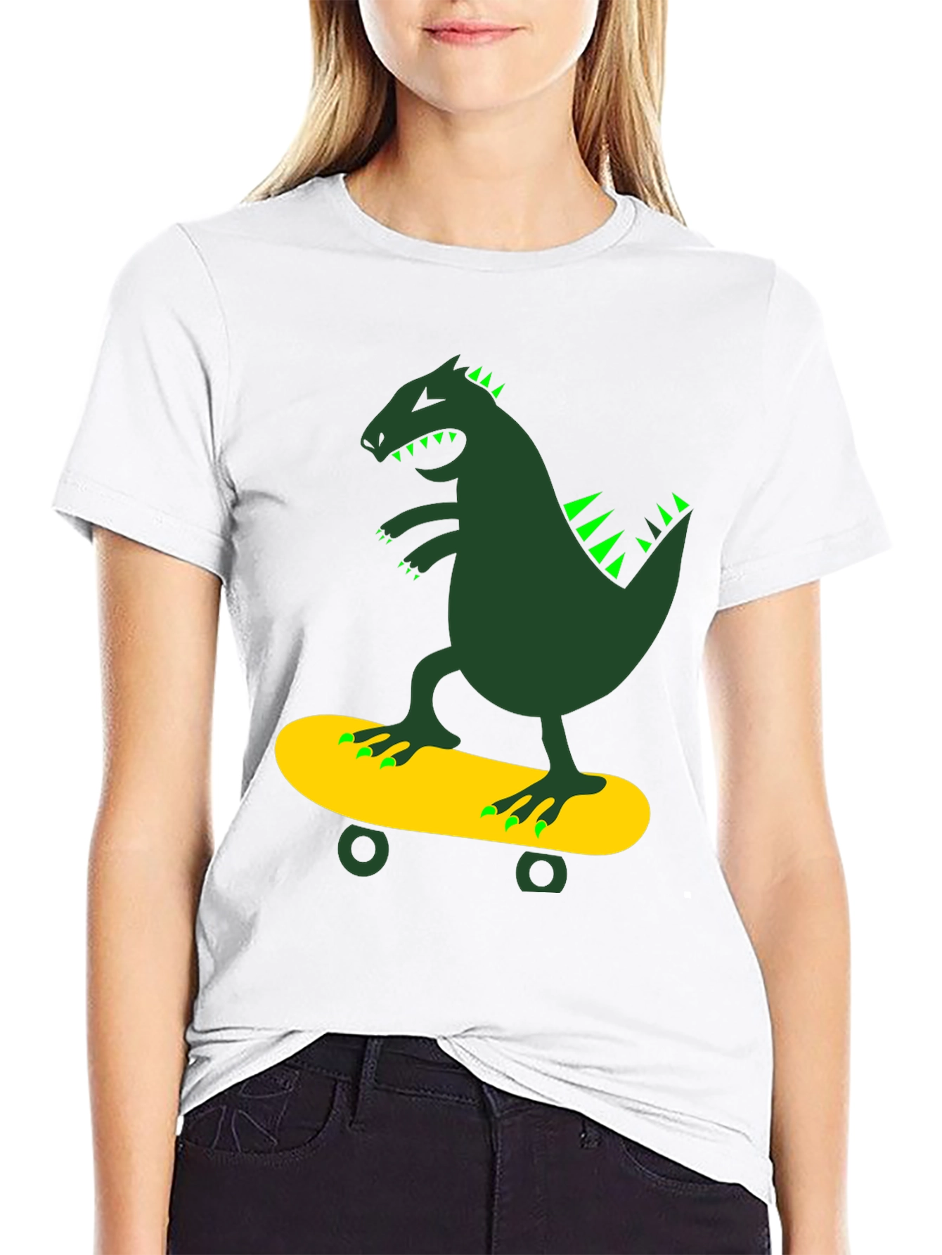 Dino Skateboarder Black T-Shirt