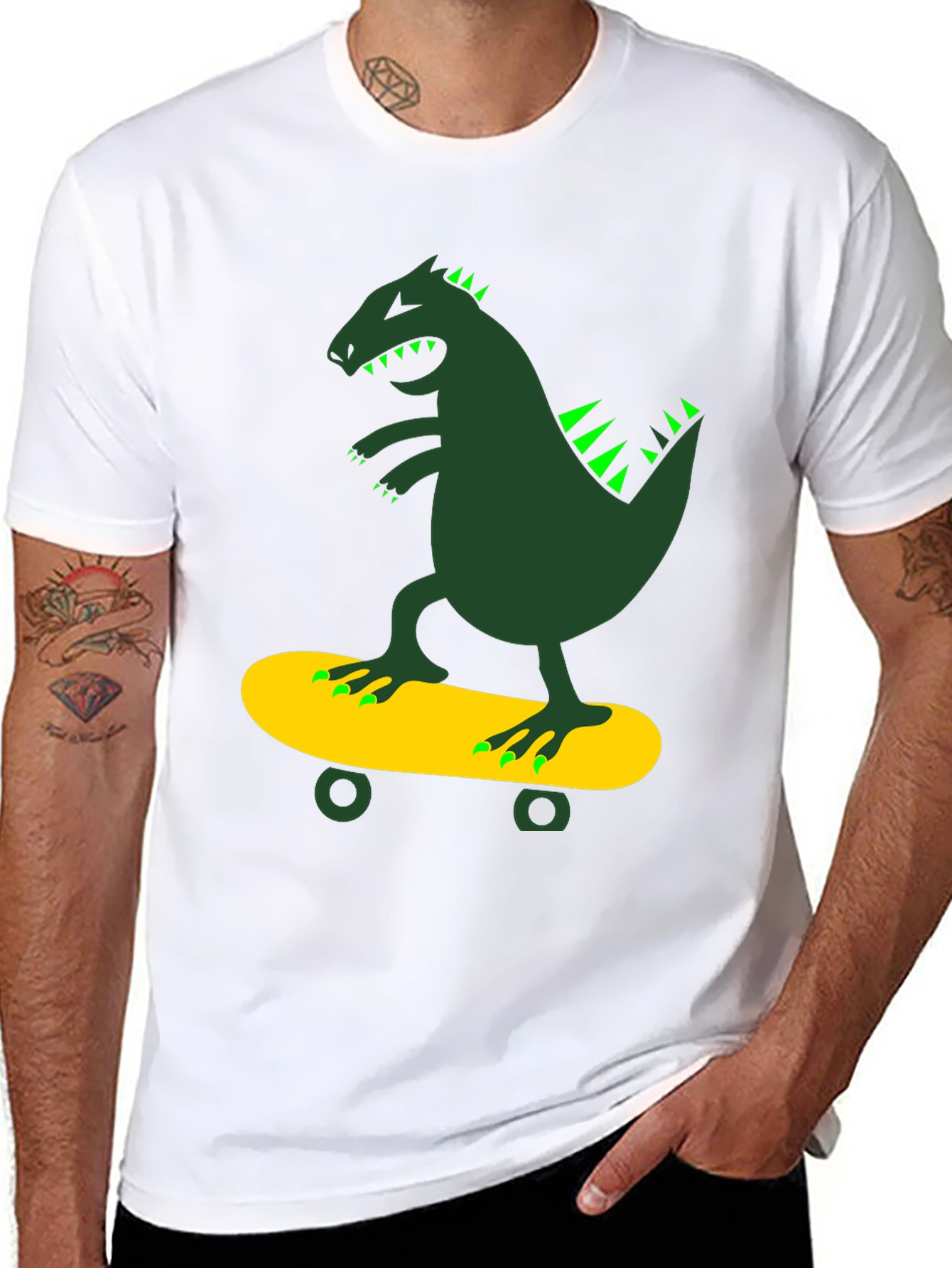 Dino Skateboarder Black T-Shirt