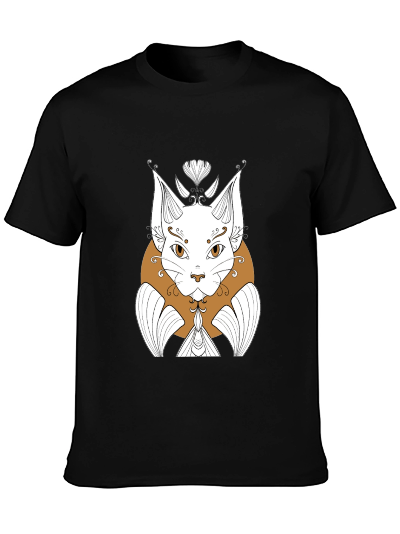 Abstract Cat Graphic Print Black T-Shirt