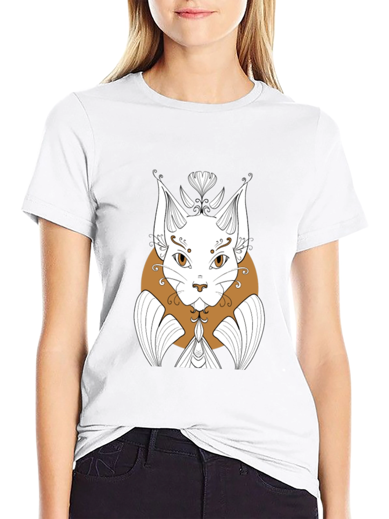 Abstract Cat Graphic Print Black T-Shirt