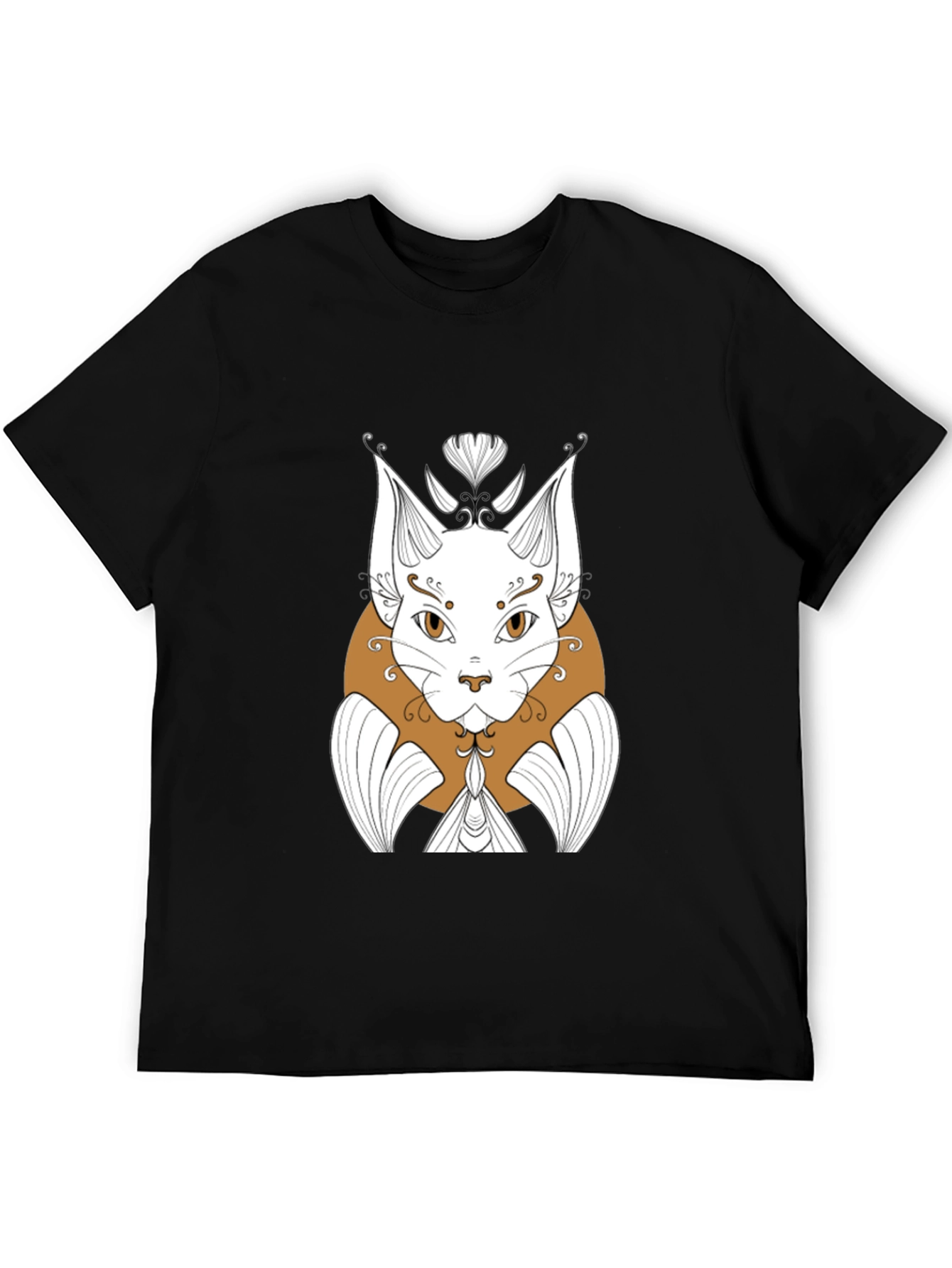 Abstract Cat Graphic Print Black T-Shirt