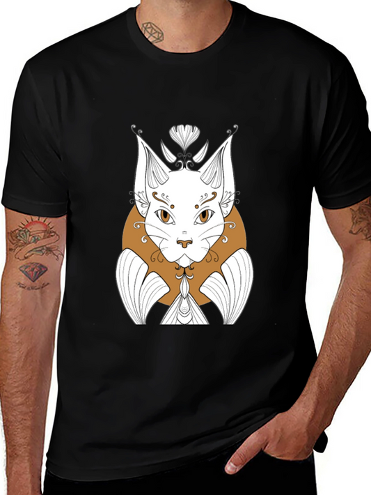 Abstract Cat Graphic Print Black T-Shirt