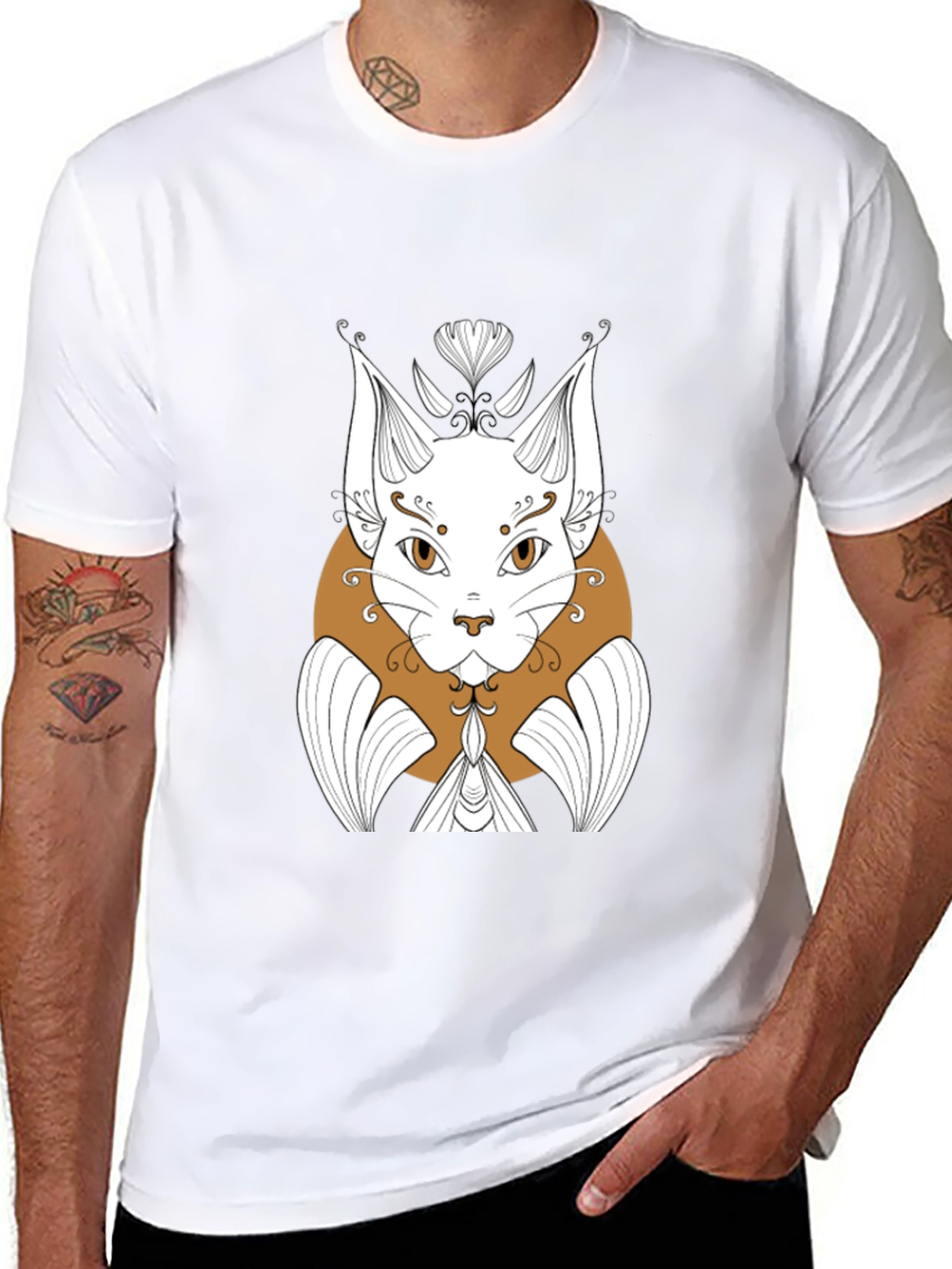 Abstract Cat Graphic Print Black T-Shirt