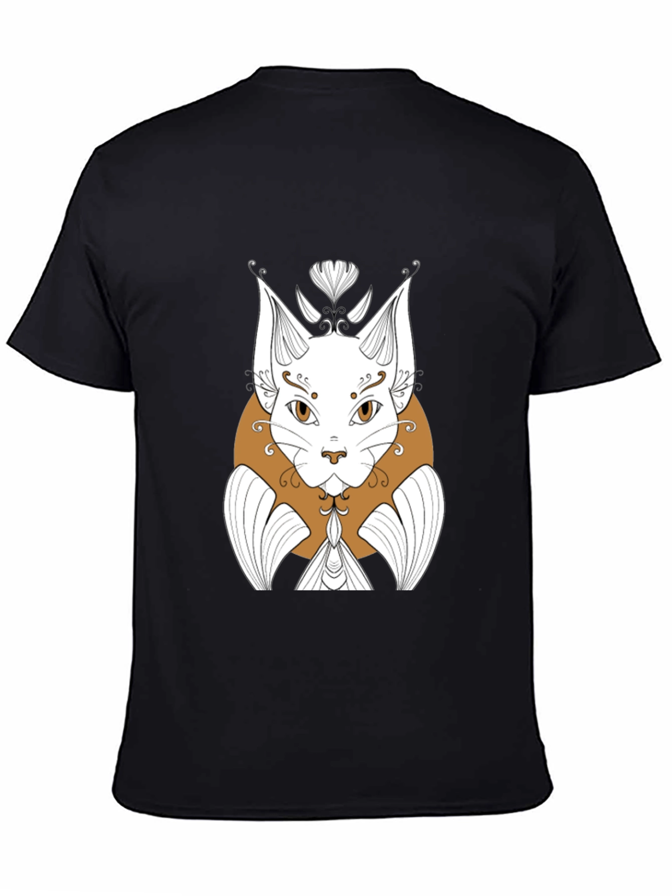 Abstract Cat Graphic Print Black T-Shirt
