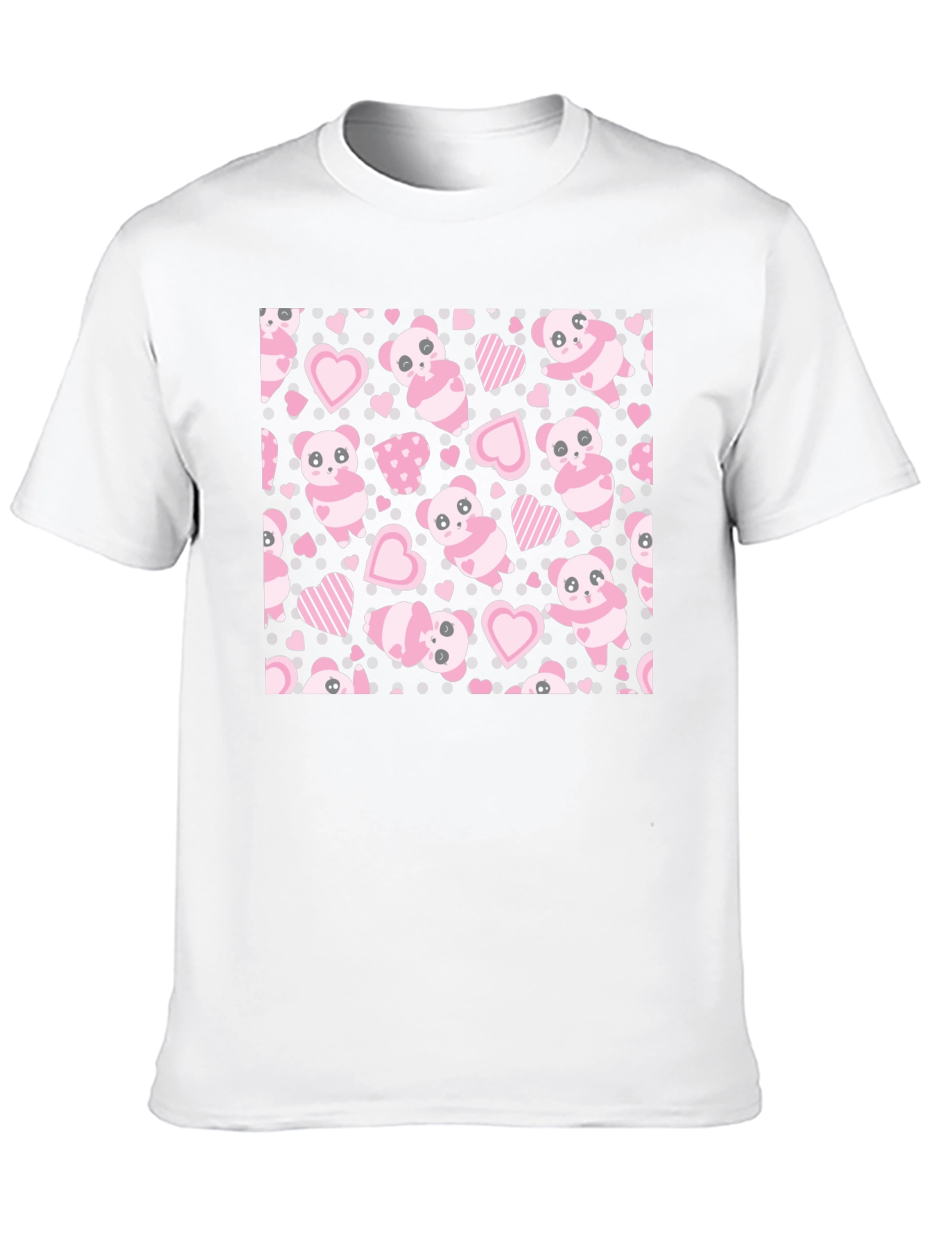 Cute Panda Heart Pattern Black T-Shirt