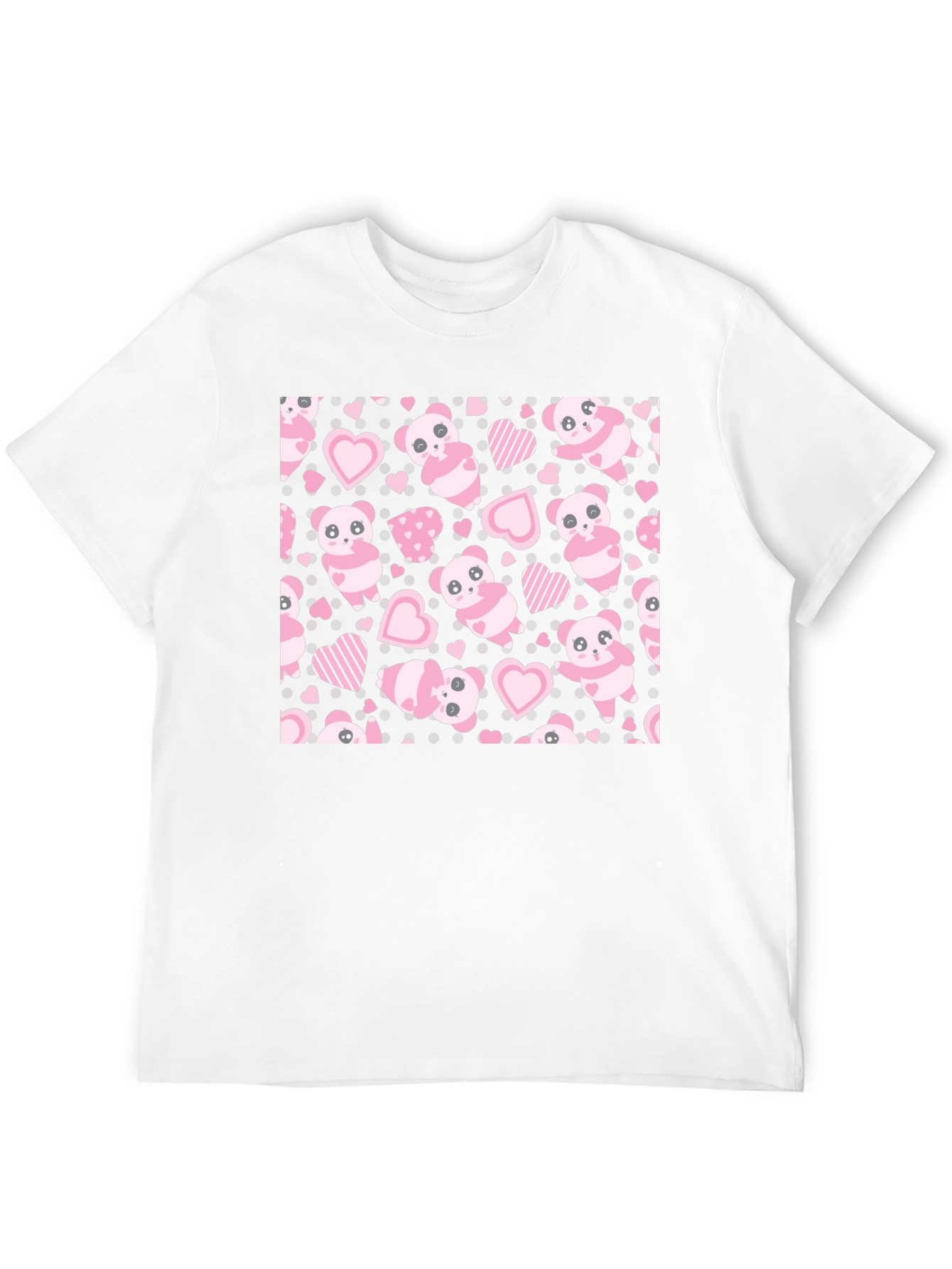 Cute Panda Heart Pattern Black T-Shirt