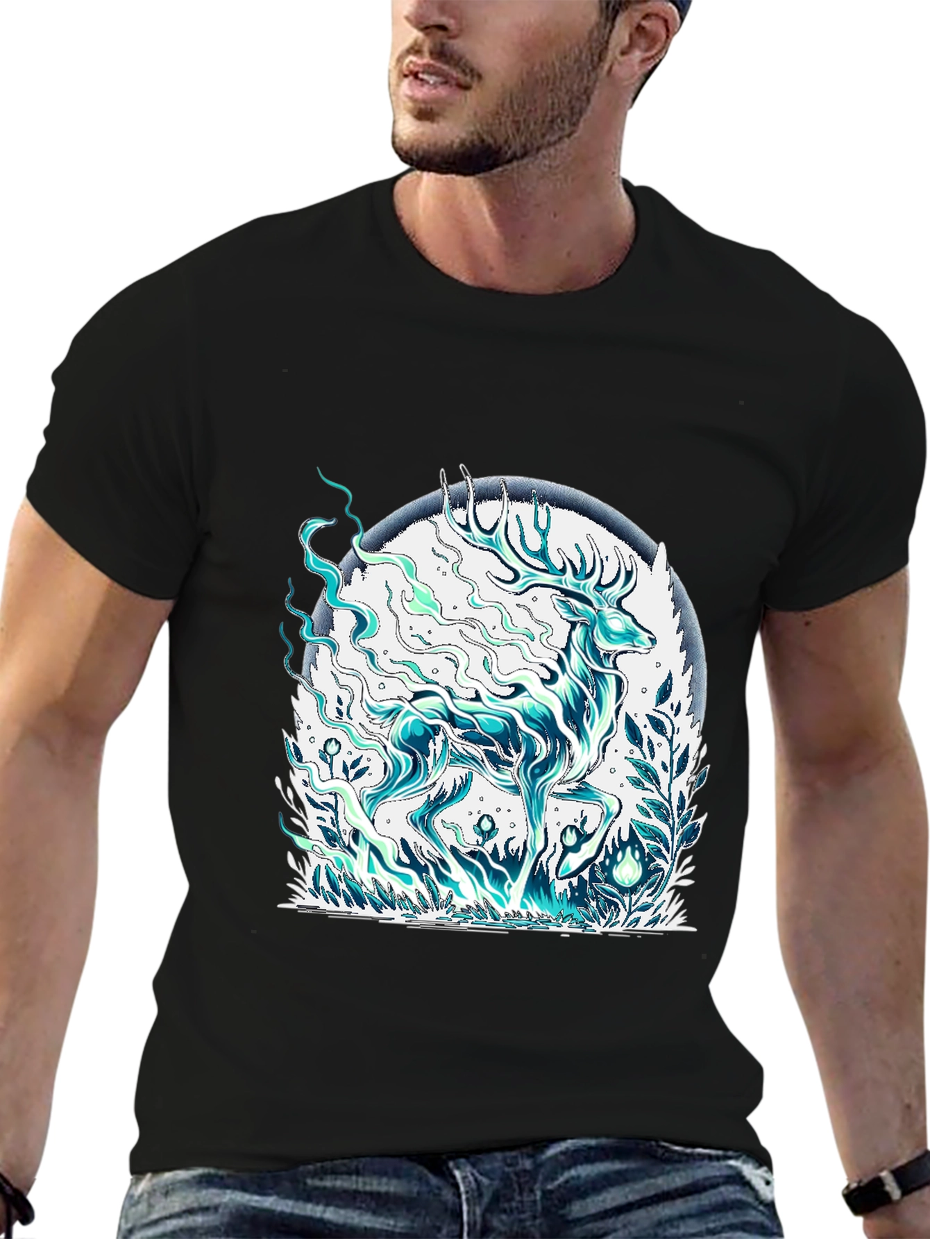 Mystical Deer Graphic Tee - Mens Black T-Shirt