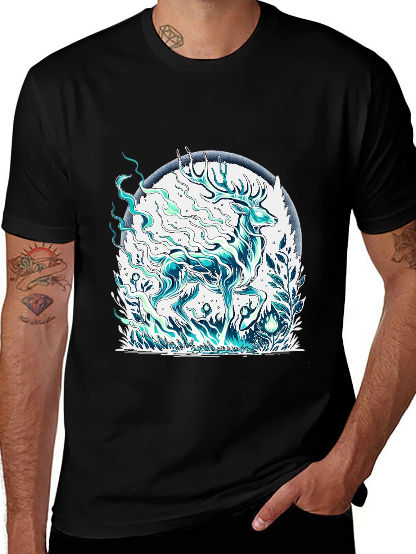 Mystical Deer Graphic Tee - Mens Black T-Shirt