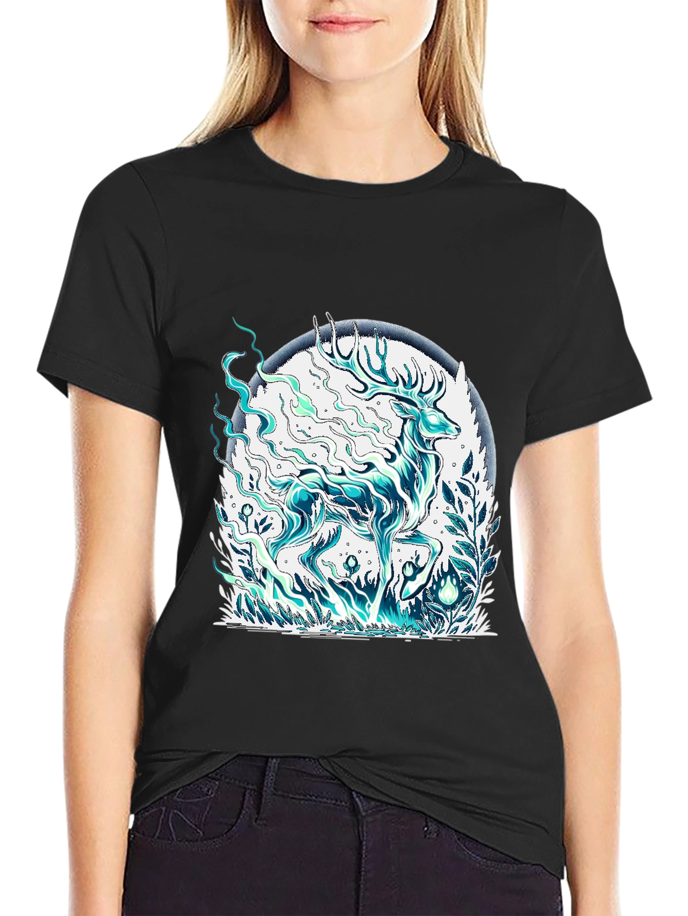 Mystical Deer Graphic Tee - Mens Black T-Shirt