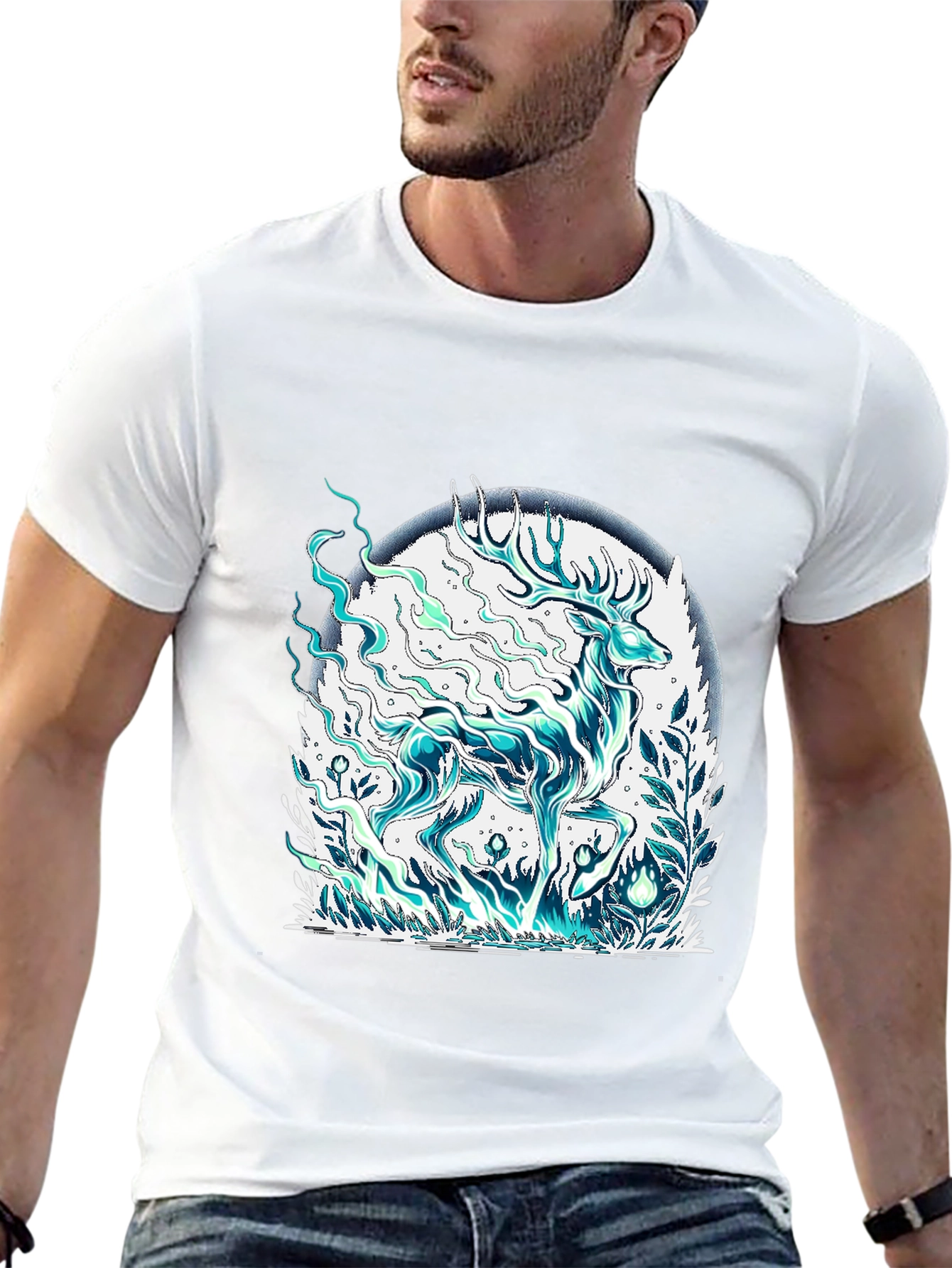 Mystical Deer Graphic Tee - Mens Black T-Shirt