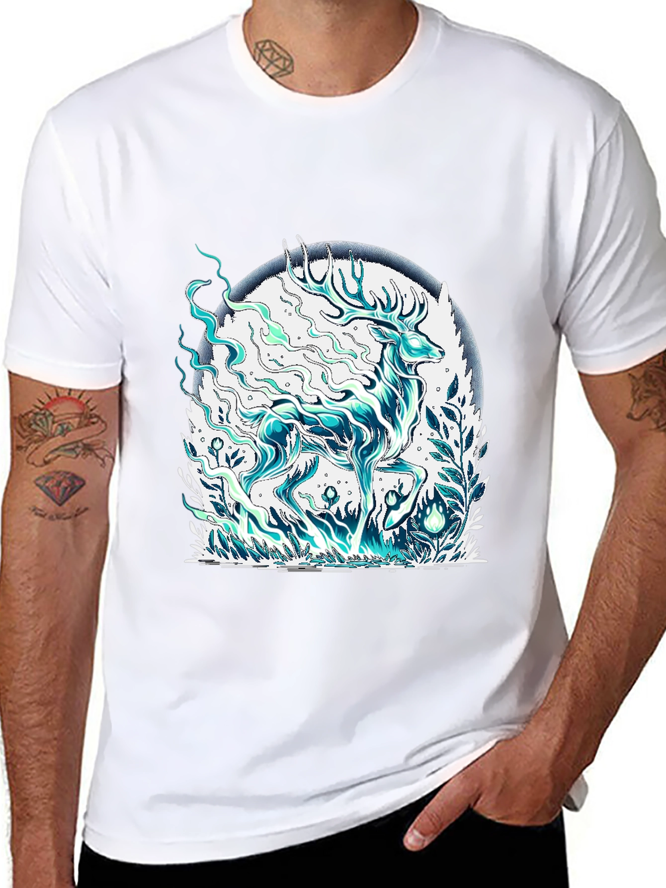 Mystical Deer Graphic Tee - Mens Black T-Shirt