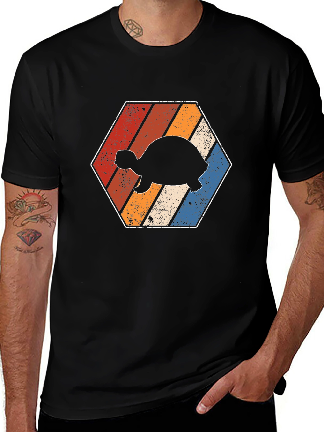 Retro Turtle Hexagon Graphic T-Shirt