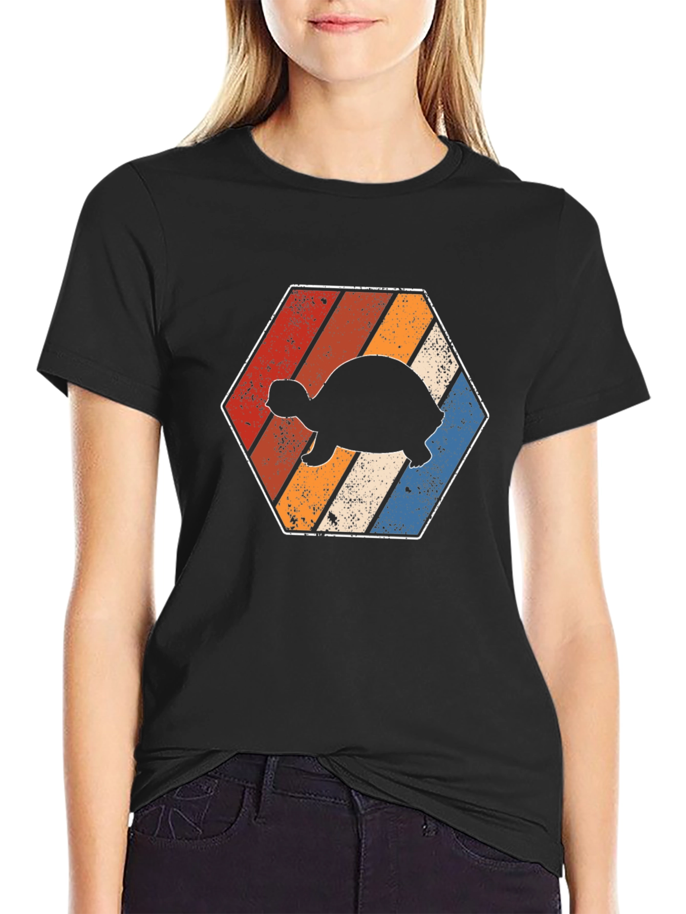 Retro Turtle Hexagon Graphic T-Shirt