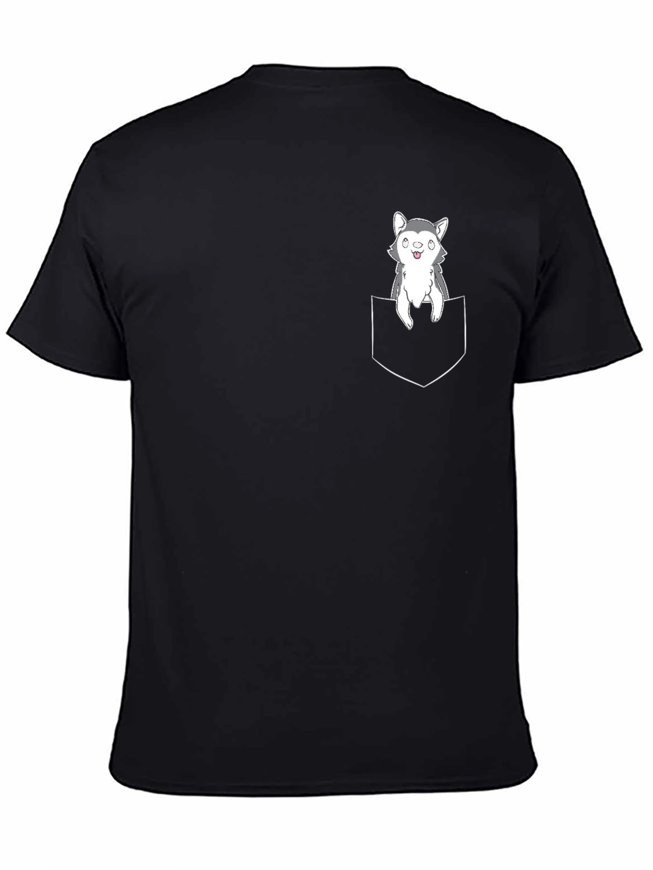 Husky Puppy Pocket T-Shirt - Cute Graphic Tee