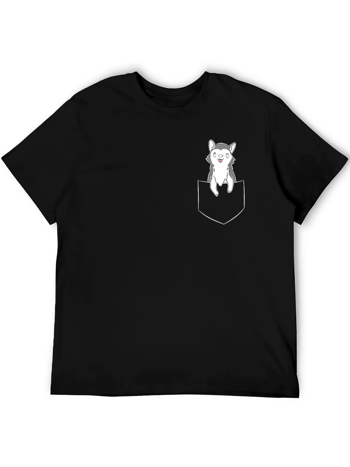 Husky Puppy Pocket T-Shirt - Cute Graphic Tee
