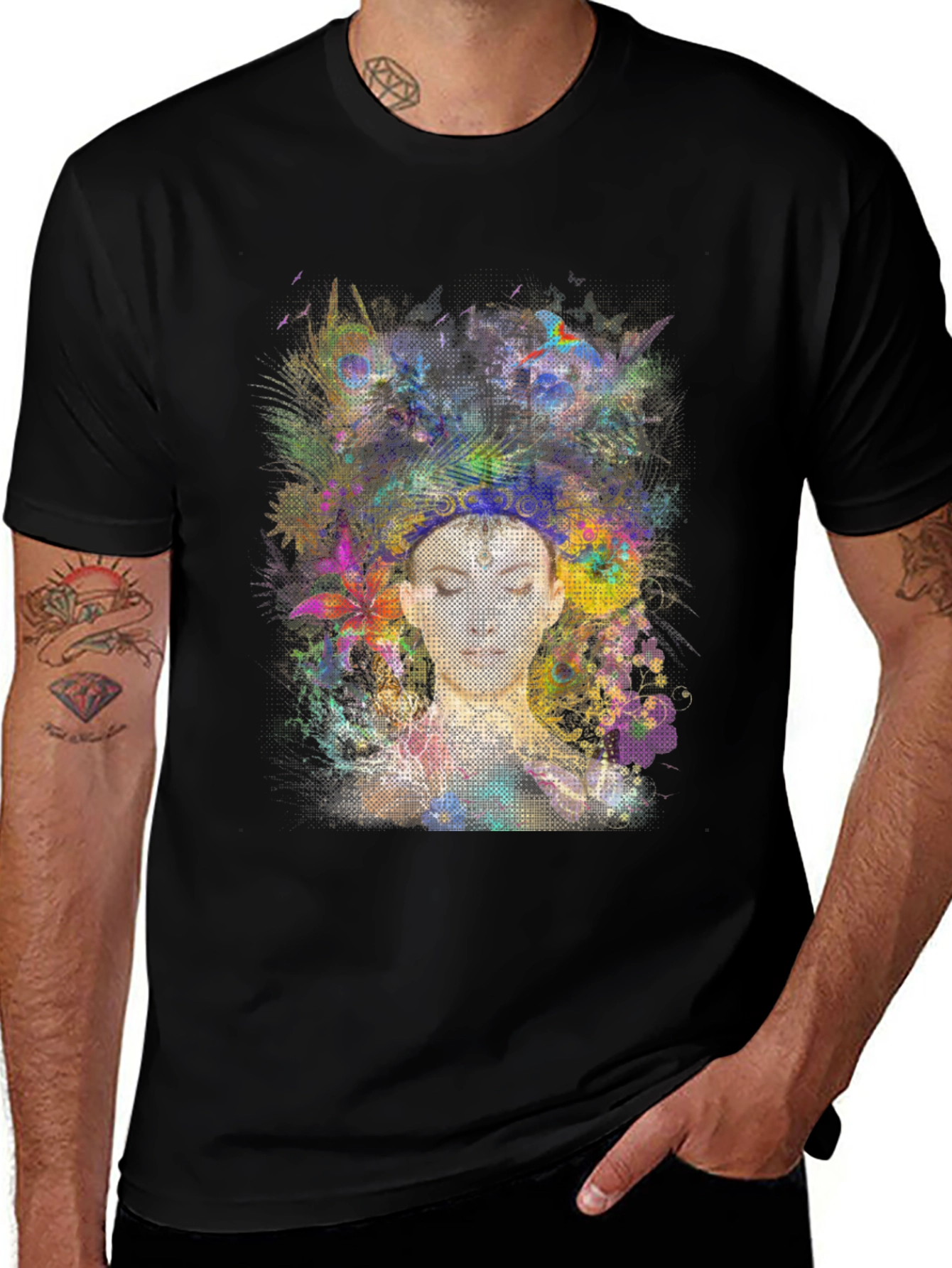 Abstract Floral Woman Black Graphic Tee