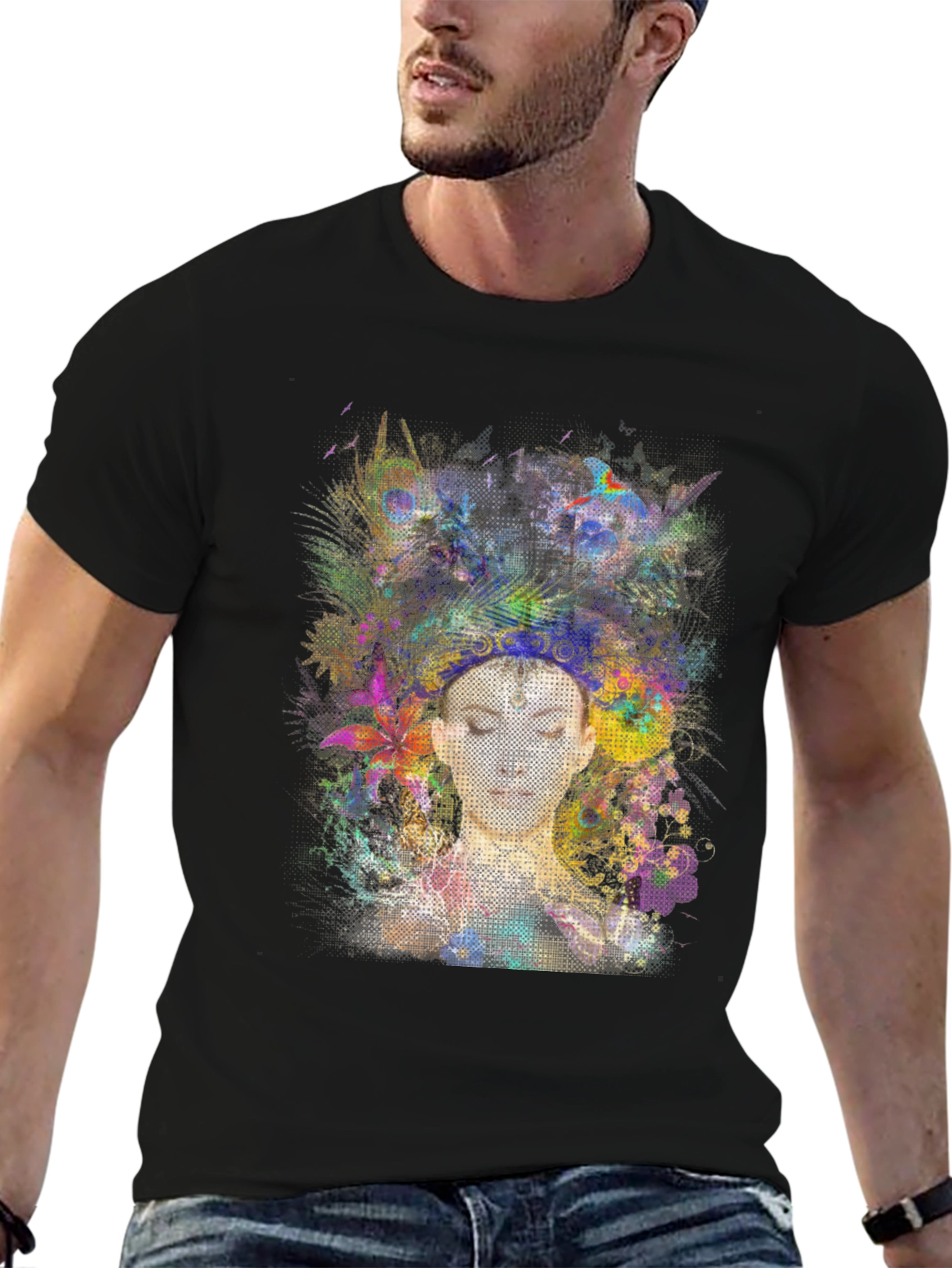 Abstract Floral Woman Black Graphic Tee