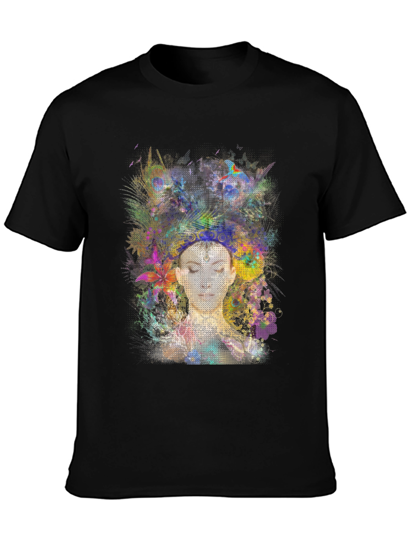 Abstract Floral Woman Black Graphic Tee