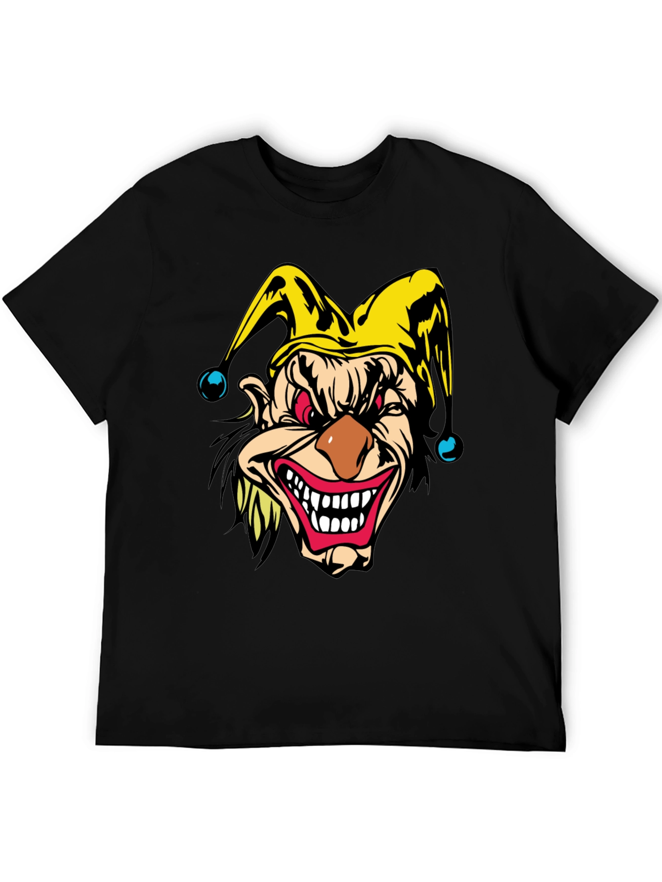 Mens Black T-Shirt - Evil Jester Graphic Tee