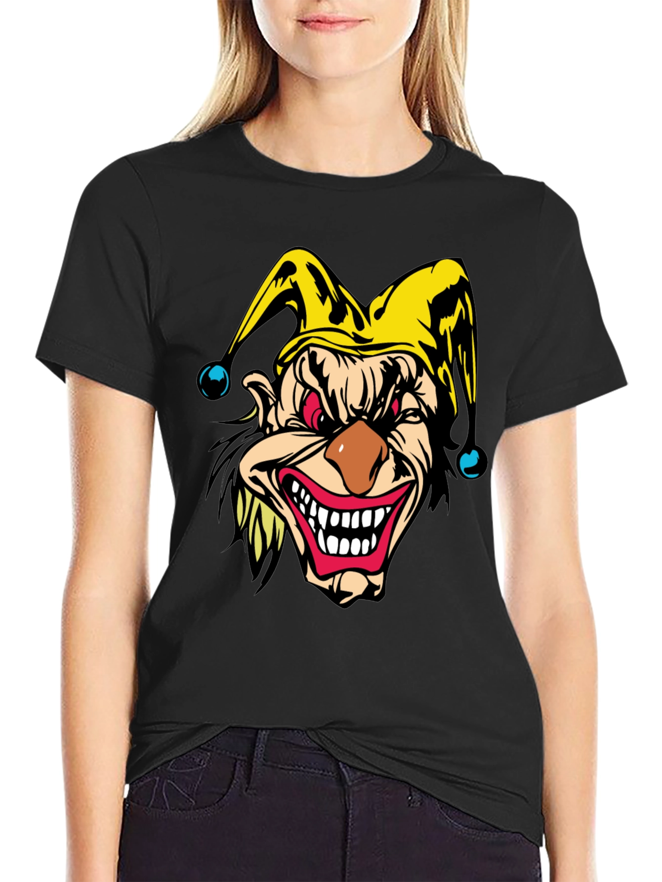 Mens Black T-Shirt - Evil Jester Graphic Tee