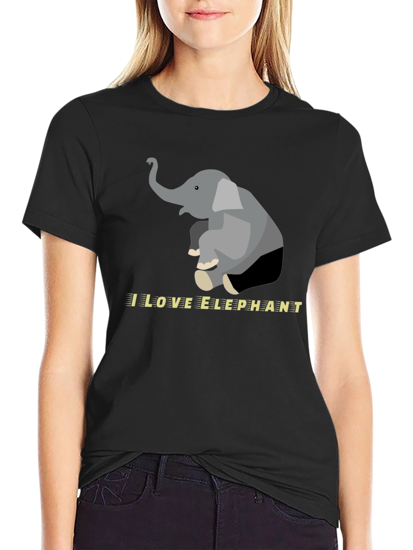 I Love Elephants Graphic Tee - Black Cotton Blend